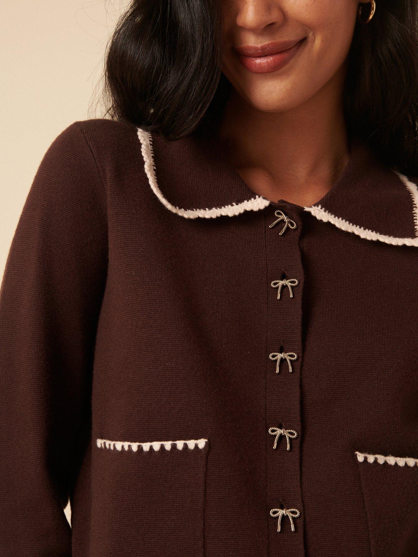 Image 3 of 5 of Nobodys Child Collared Crochet Knitted Jacket - Brown