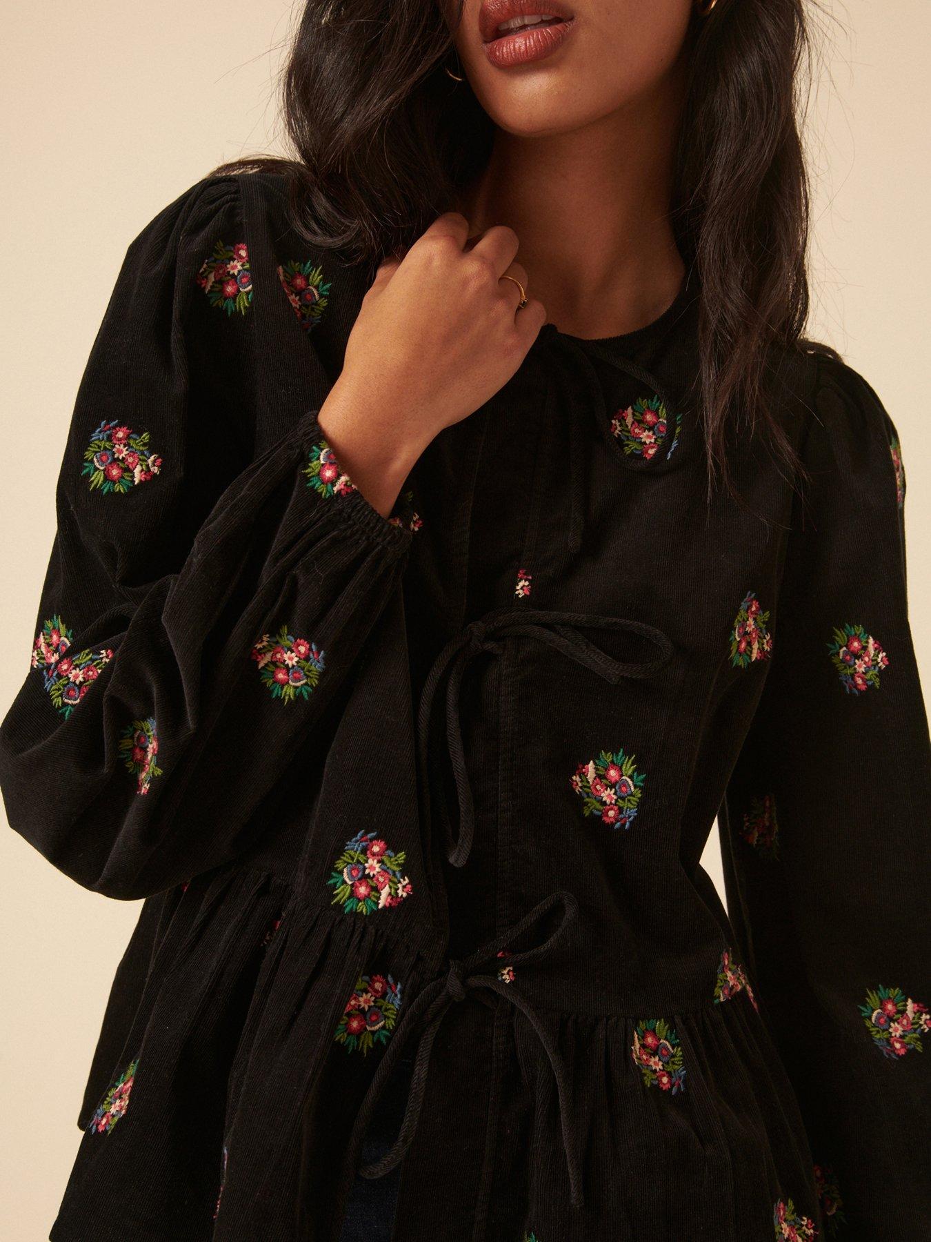 Image 3 of 5 of Nobodys Child Bernice Long Sleeve Embroidered Top - Black