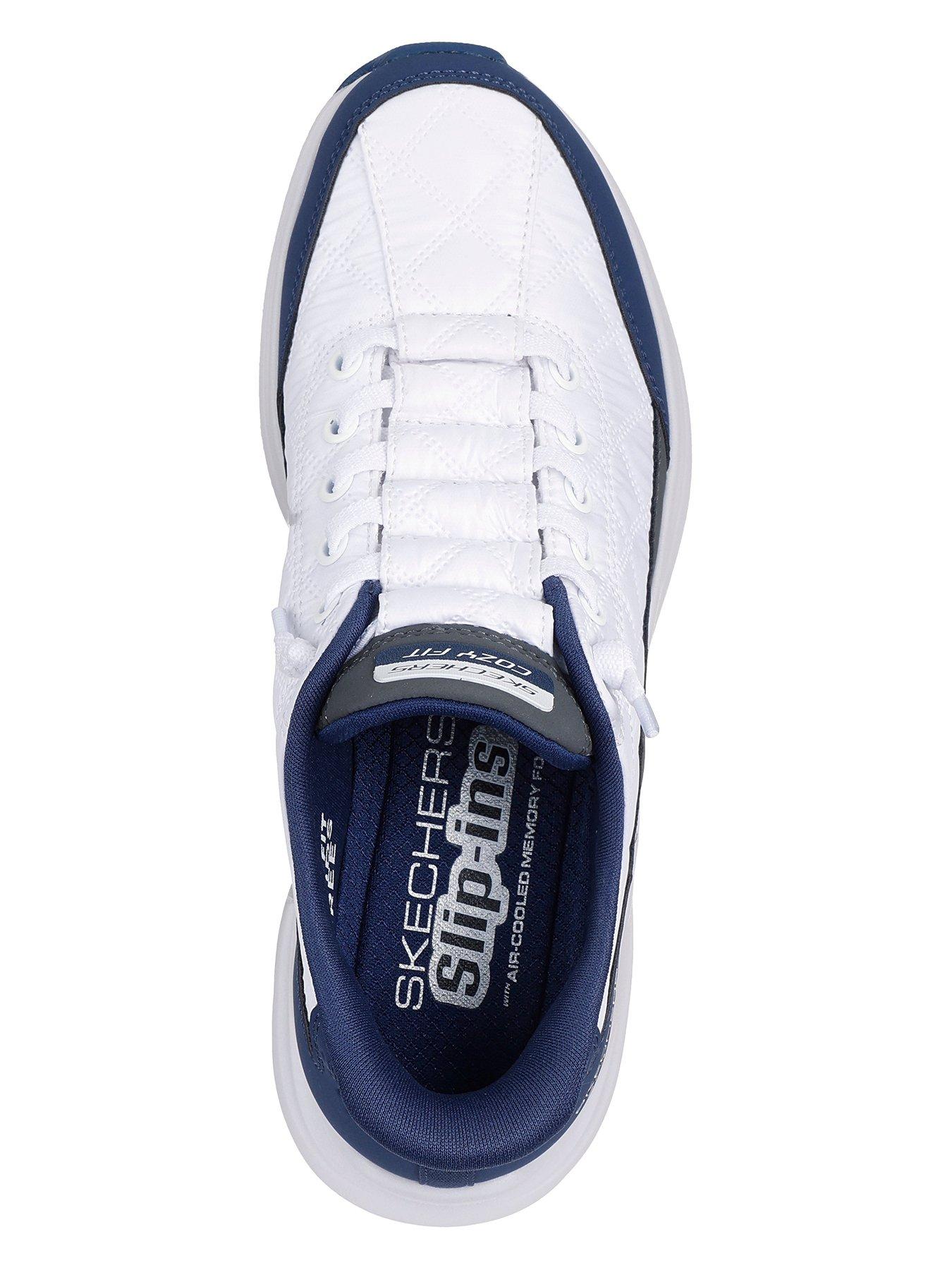 Image 3 of 5 of Skechers Contour Foam Slip-in Knotted Bungree Trainer - White Mesh/navy Duraleather
