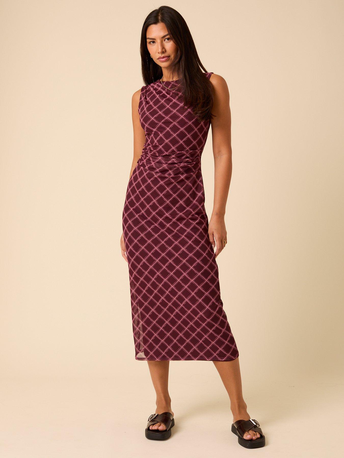 nobodys-child-ruched-detail-mesh-dress-print-red