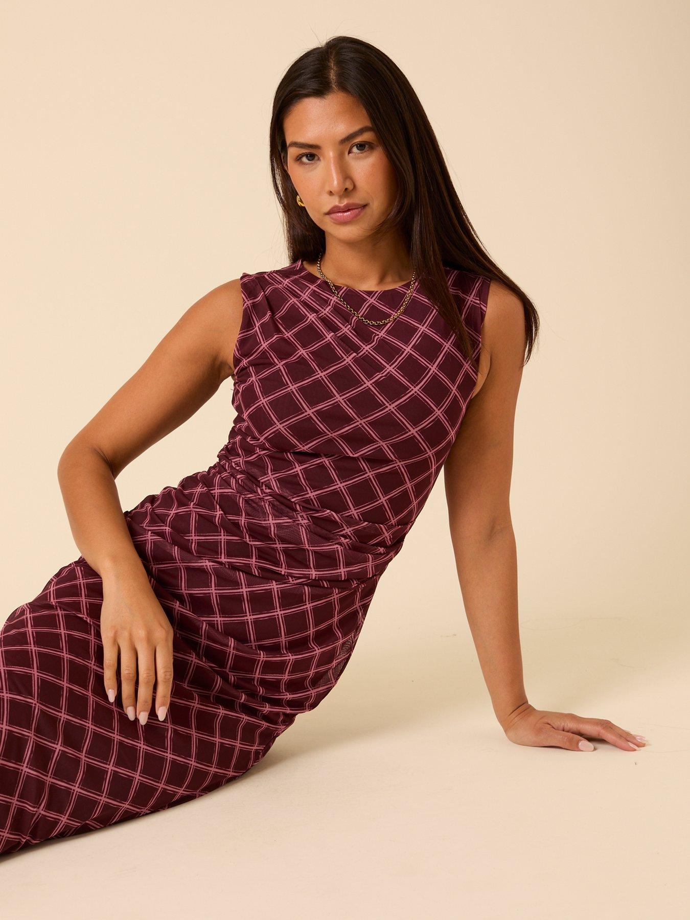 Image 5 of 5 of Nobodys Child Ruched Detail Mesh Dress Print - Red
