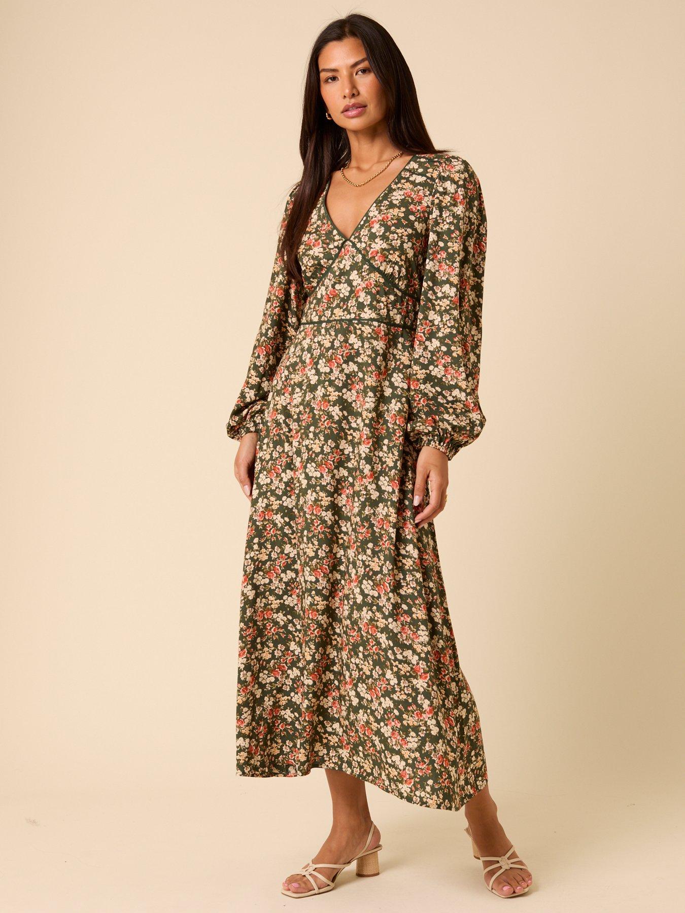 Image 1 of 5 of Nobodys Child Remy Midi Dress Vintage Floral - Green