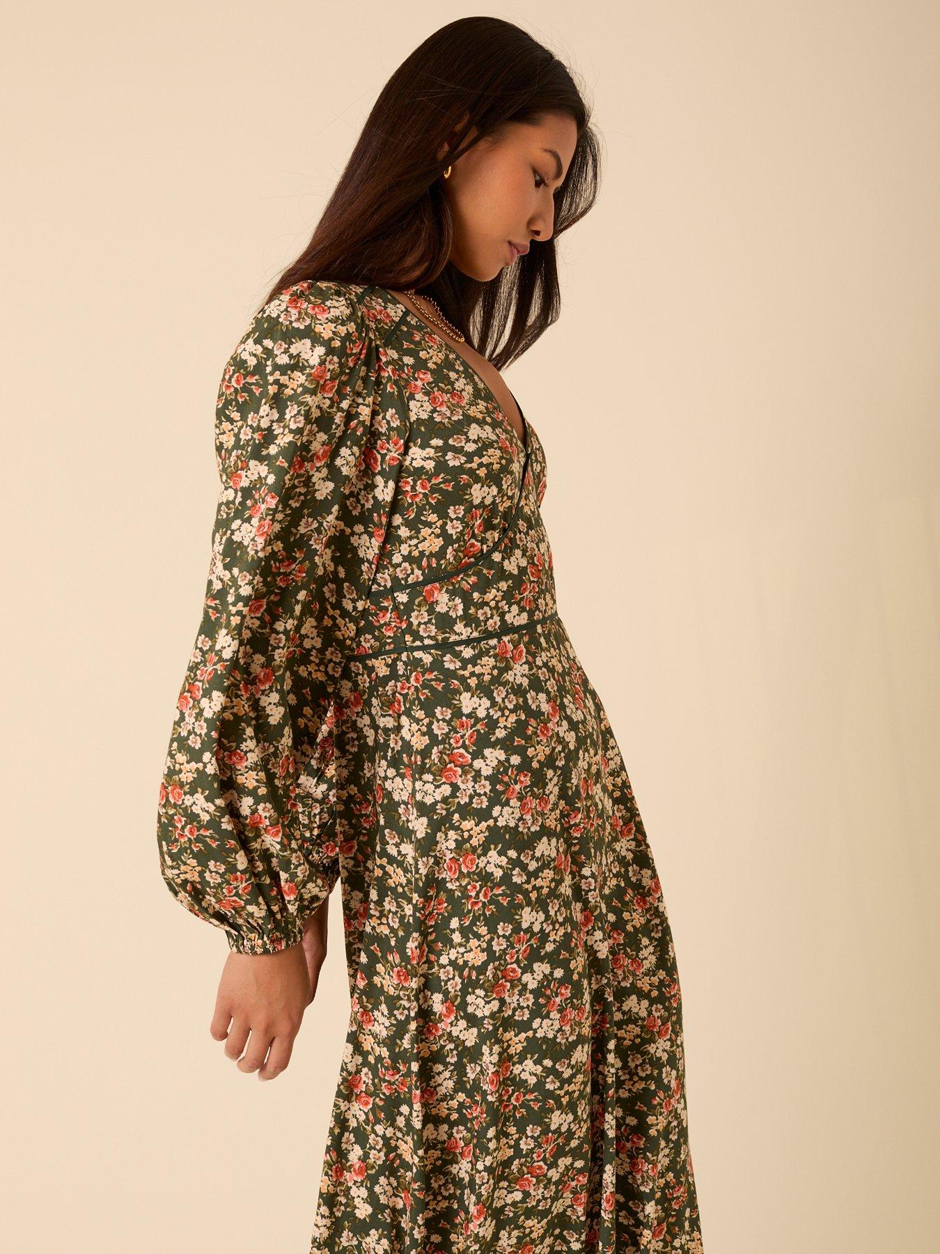 Image 3 of 5 of Nobodys Child Remy Midi Dress Vintage Floral - Green
