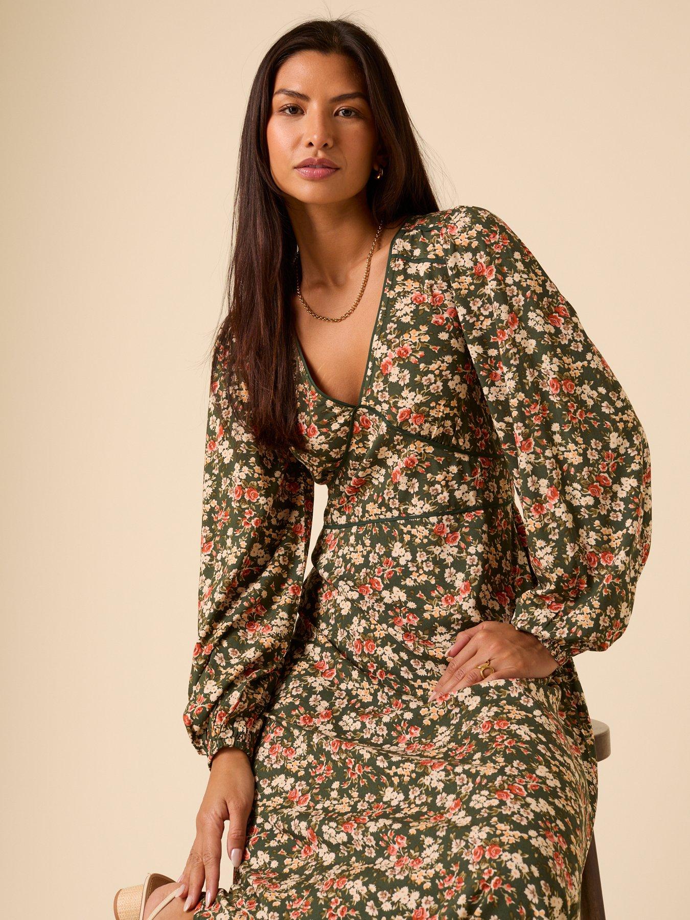 Image 4 of 5 of Nobodys Child Remy Midi Dress Vintage Floral - Green