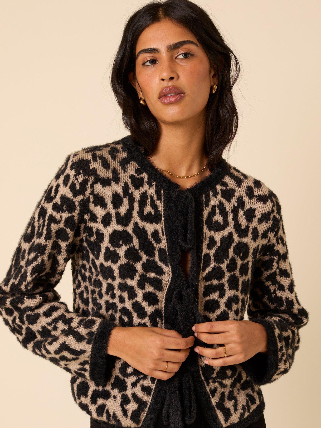 undefined Leopard Jacquard Tie Front Cardigan - Multi