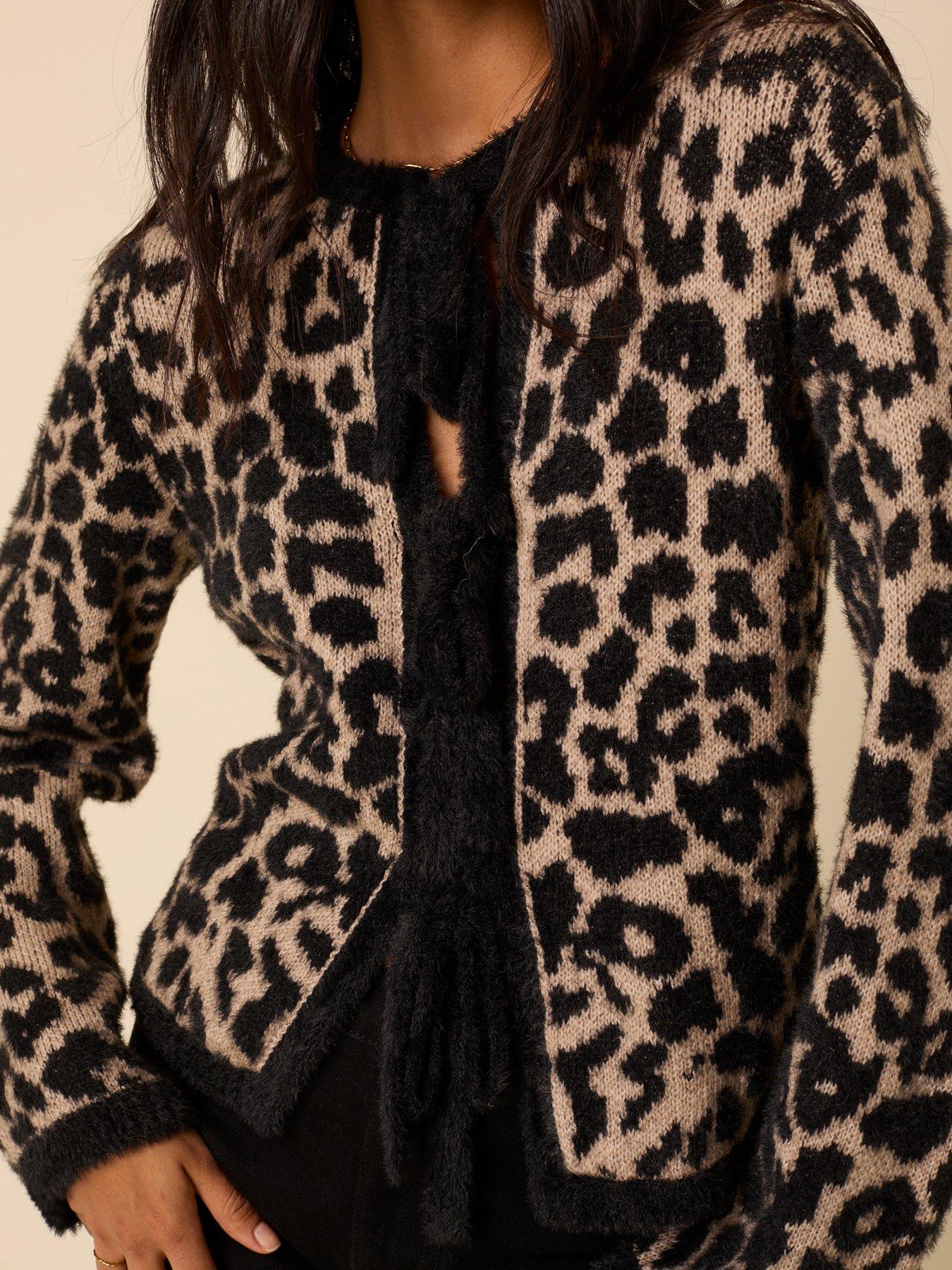 Image 2 of 5 of Nobodys Child Leopard Jacquard Tie Front Cardigan - Multi