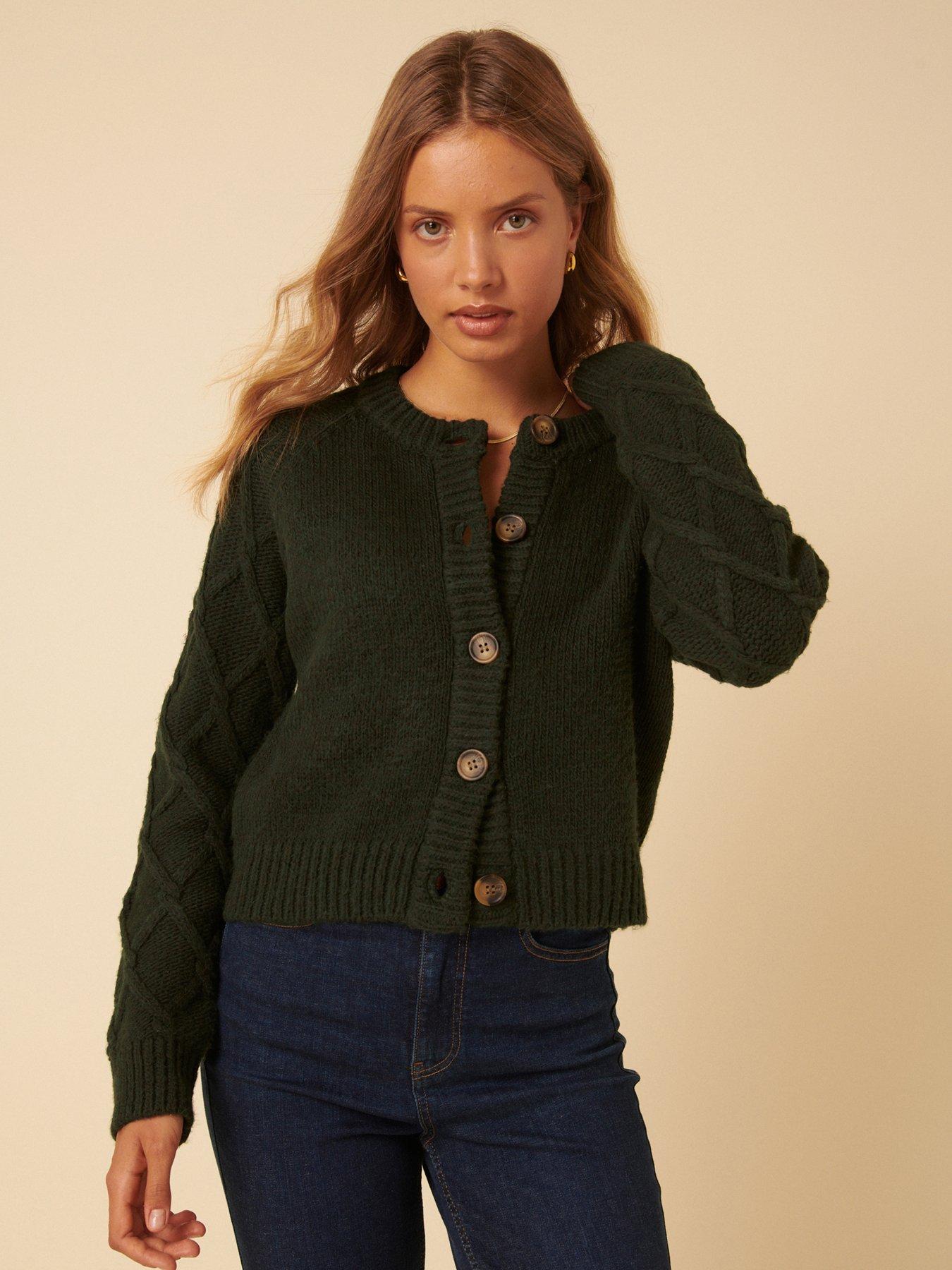 Nobodys Child Crew Neck Cable Detail Cardigan - Green