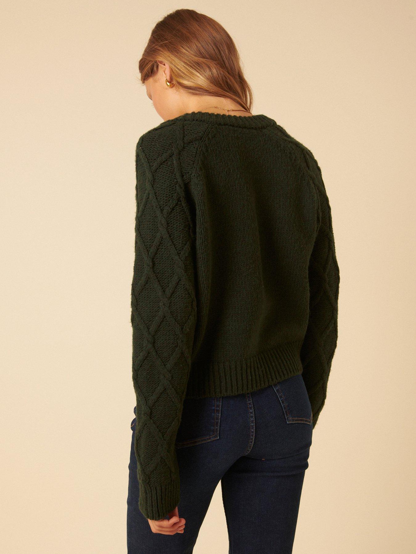  image of nobodys-child-crew-neck-cable-detail-cardigan-green