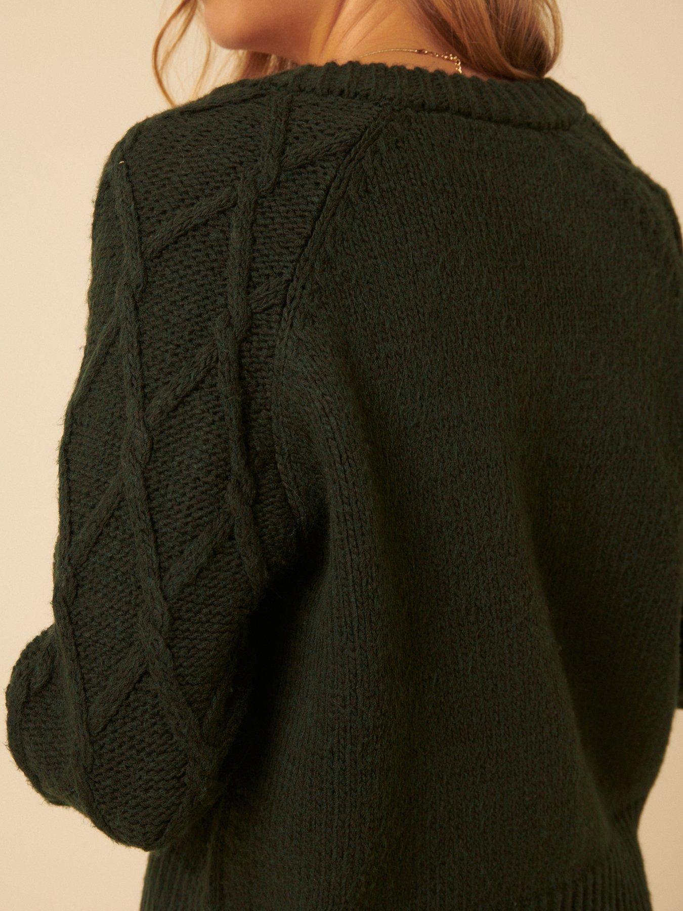  image of nobodys-child-crew-neck-cable-detail-cardigan-green