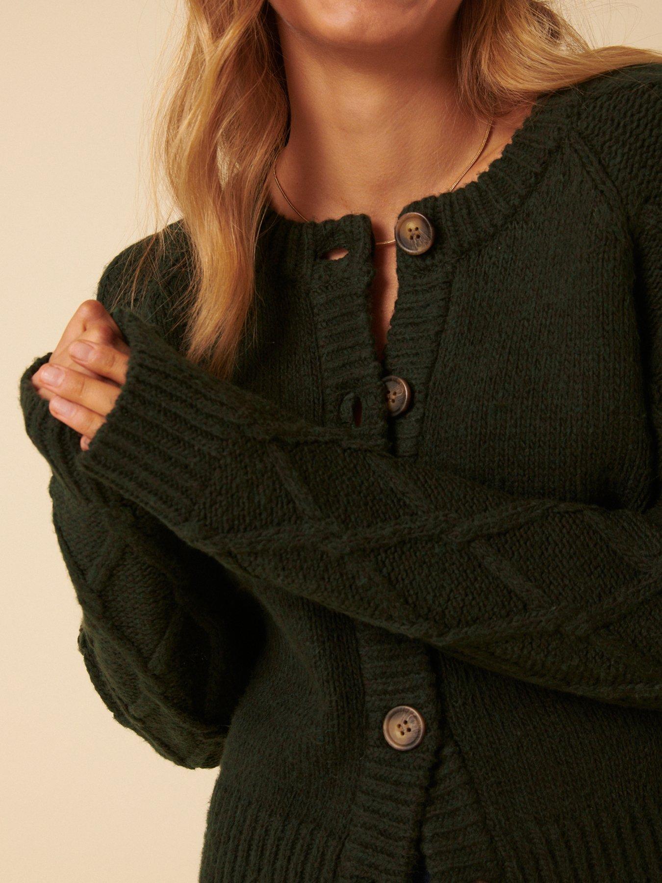  image of nobodys-child-crew-neck-cable-detail-cardigan-green