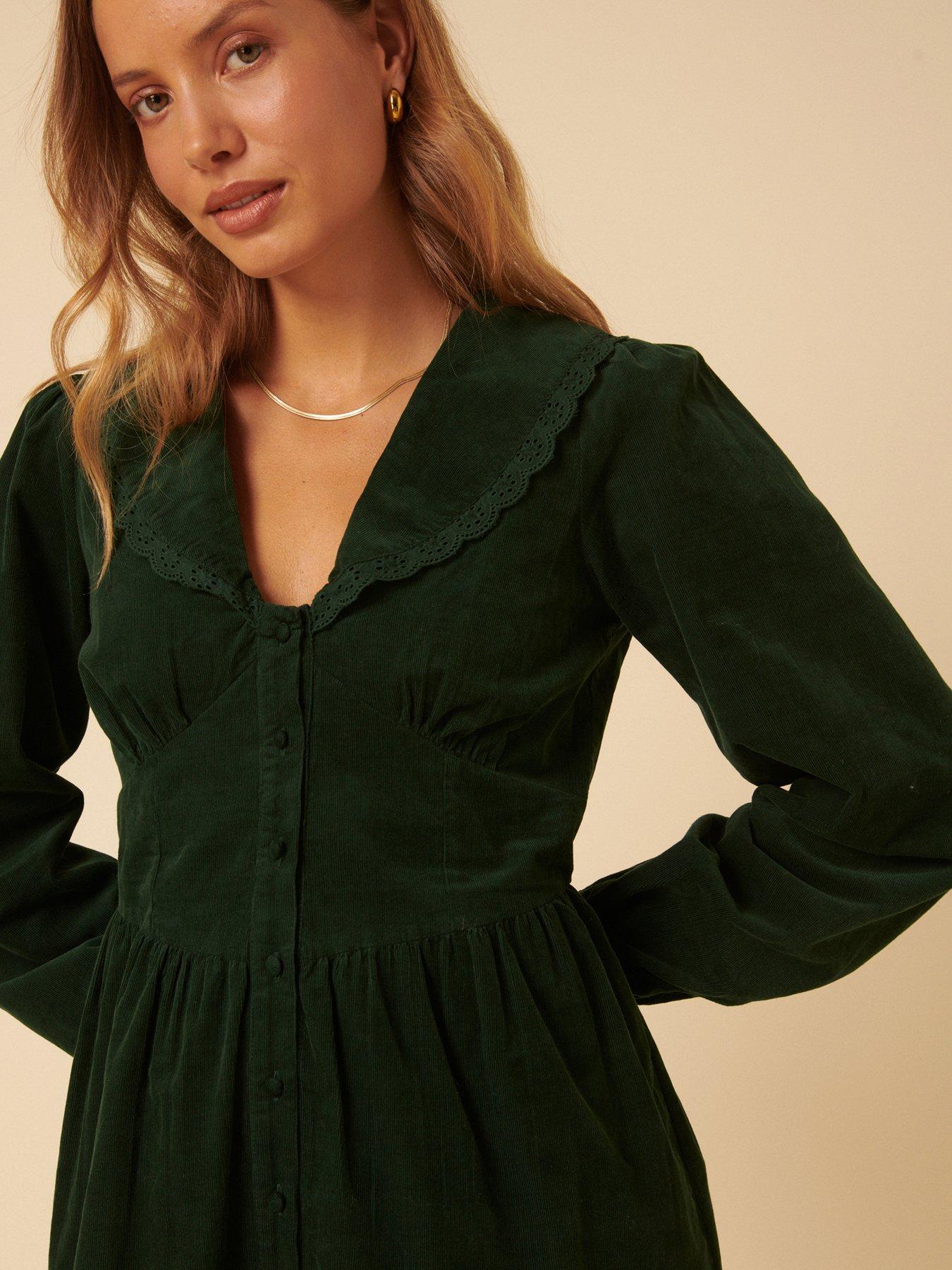 Image 3 of 5 of Nobodys Child Meghan Cord Collar Mini Dress - Green