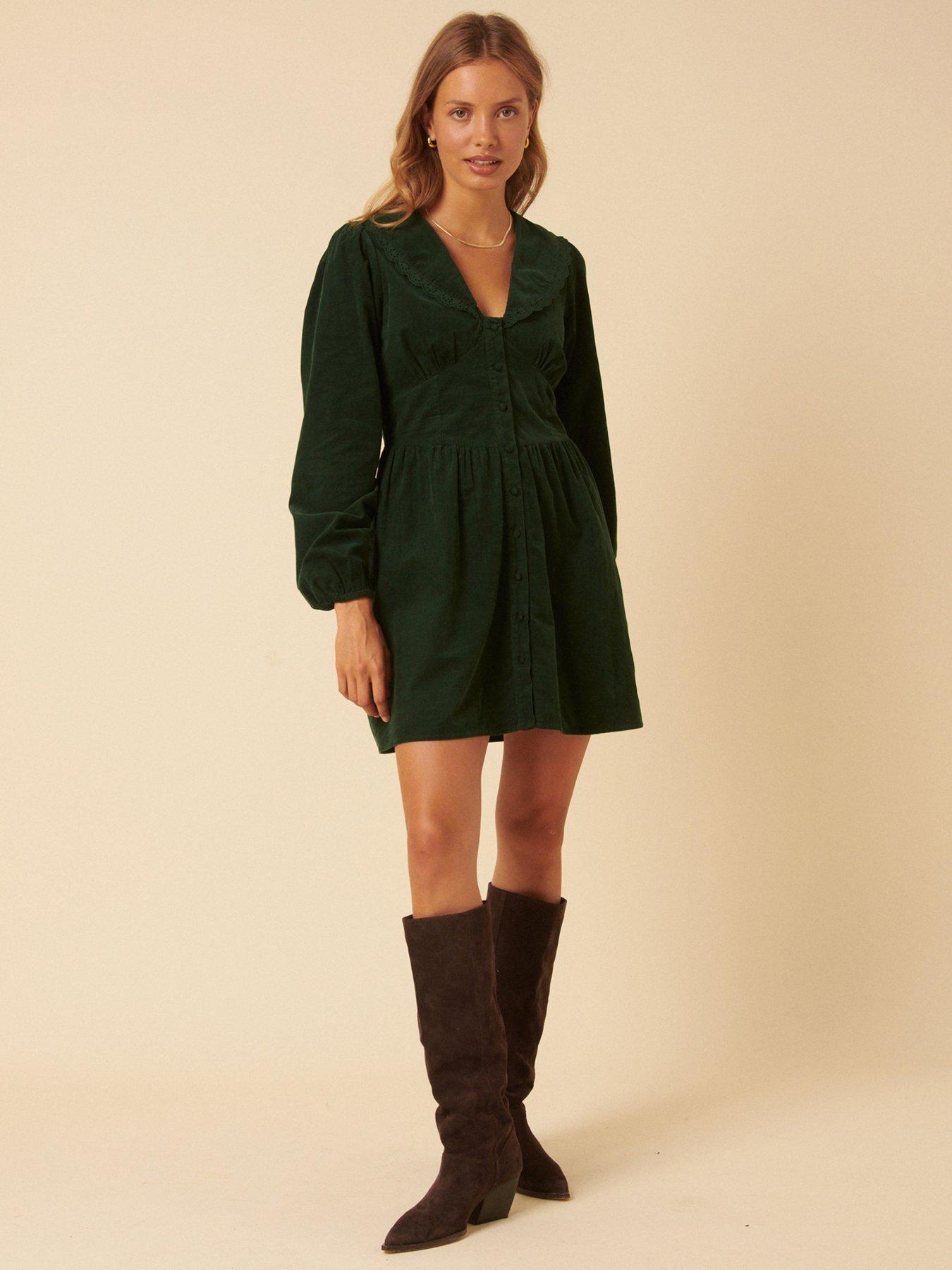 Image 5 of 5 of Nobodys Child Meghan Cord Collar Mini Dress - Green