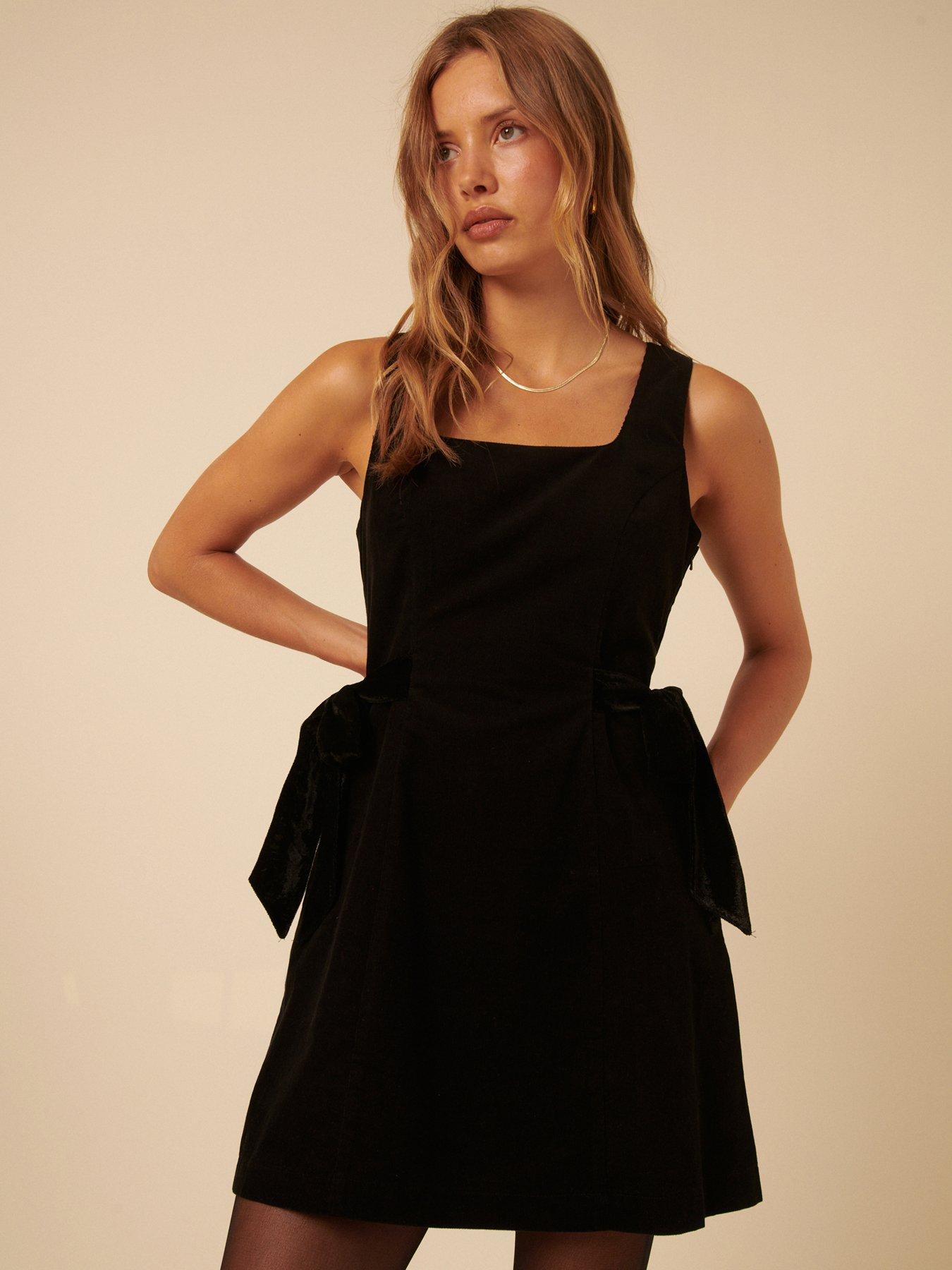  image of nobodys-child-hayley-cord-bow-mini-dress-black