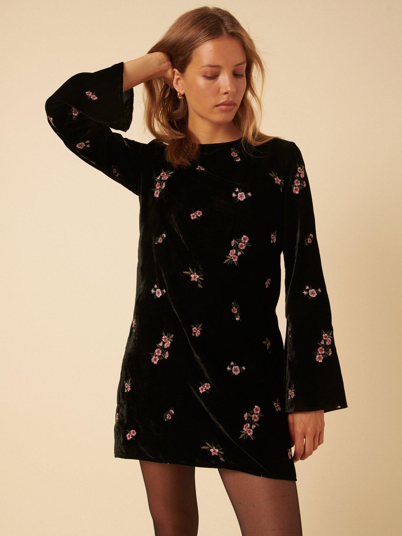 Nobodys Child Sutton Embroidered Velvet Mini Dress - Black