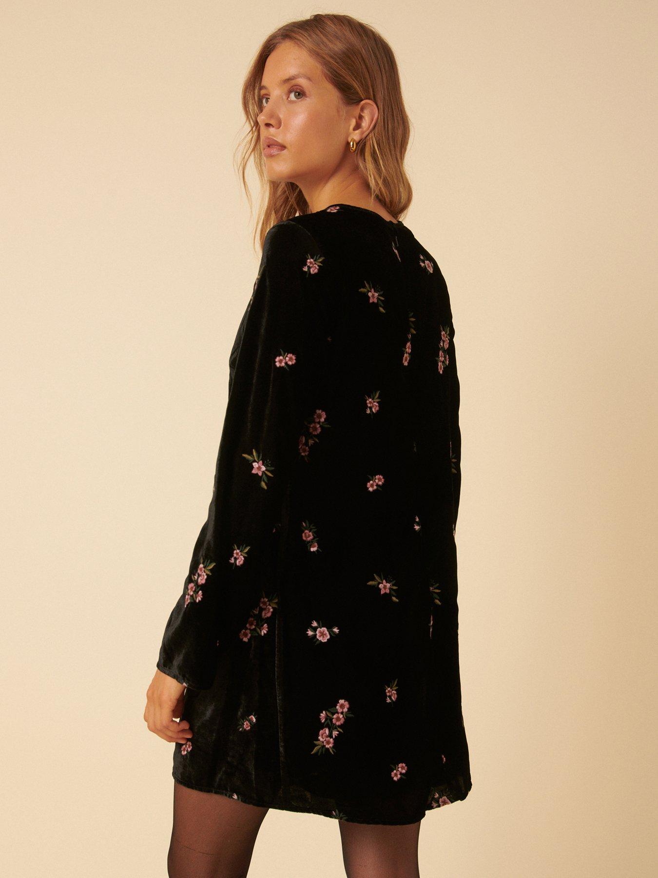  image of nobodys-child-sutton-embroidered-velvet-mini-dress-black