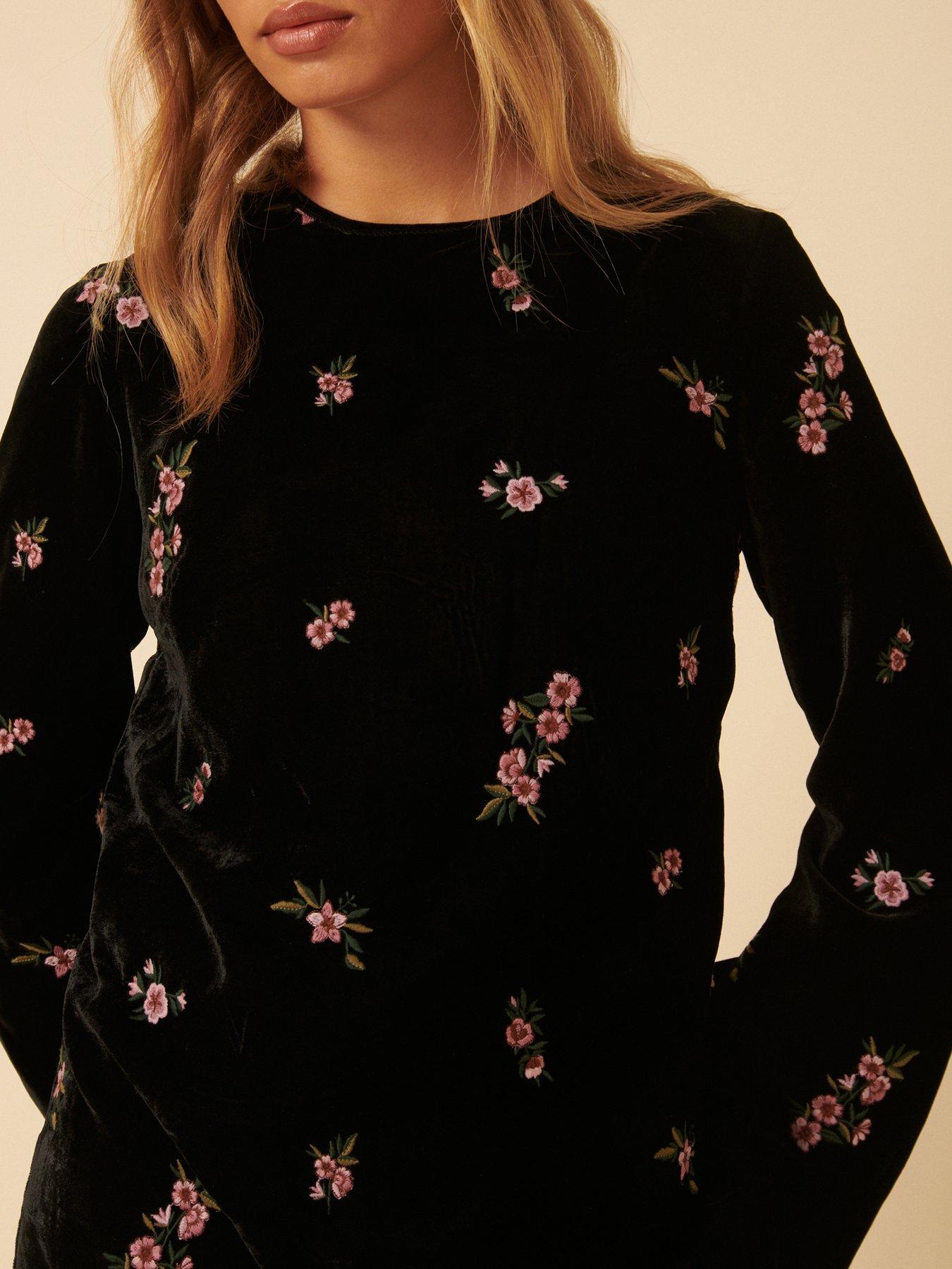  image of nobodys-child-sutton-embroidered-velvet-mini-dress-black