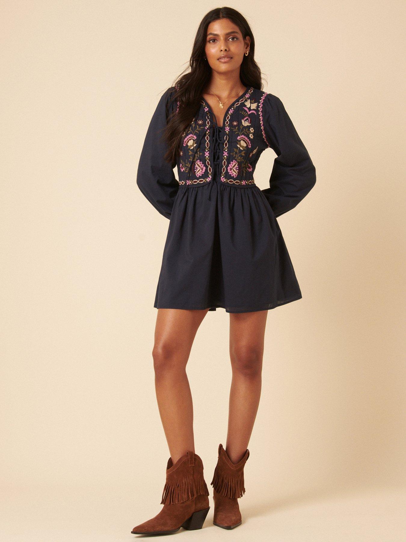 Image 3 of 5 of Nobodys Child Monroe Mini Dress Plain - Blue