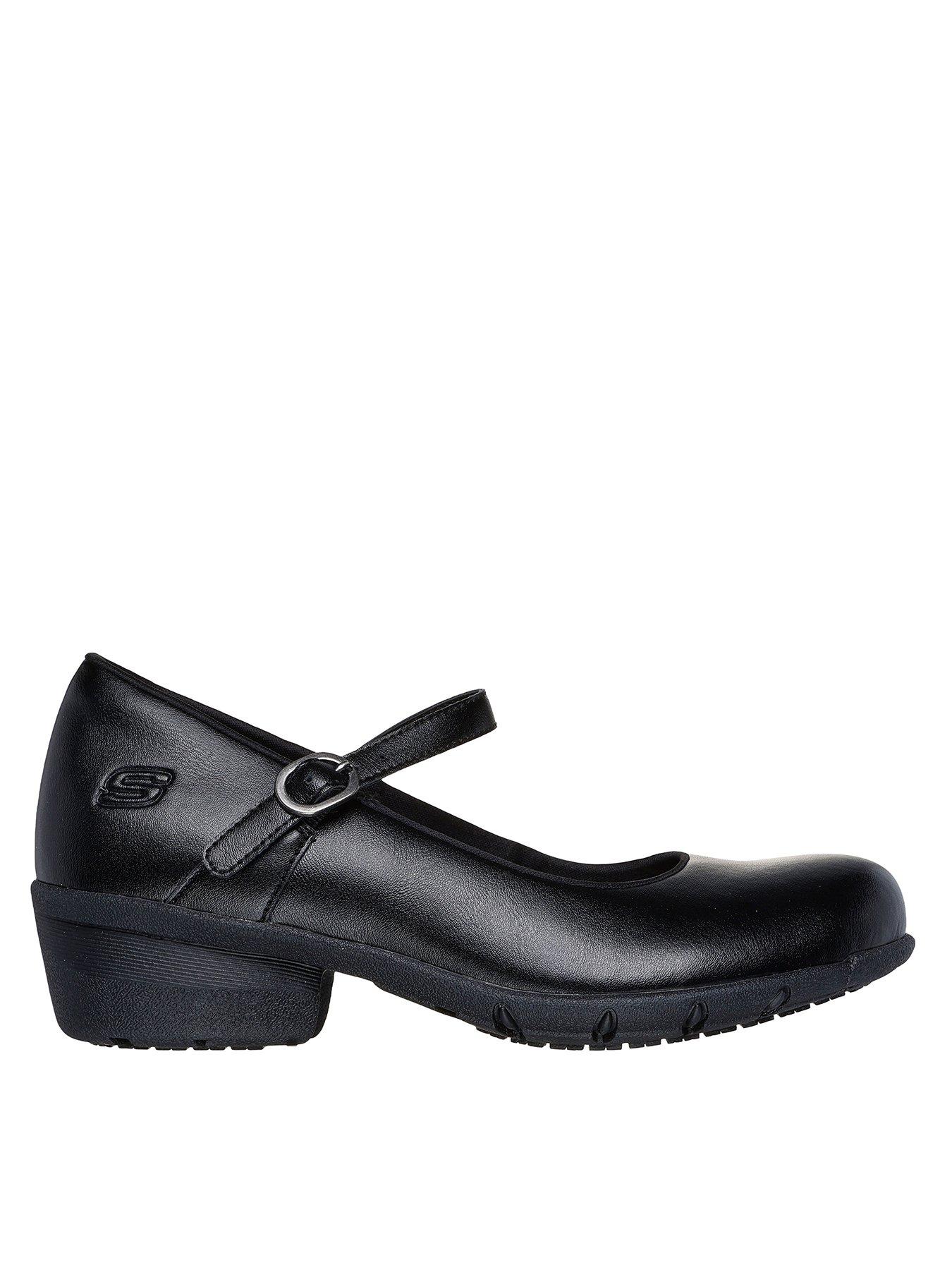 Skechers Elsit Slip Resistant Mary Jane Leather Shoe - Black