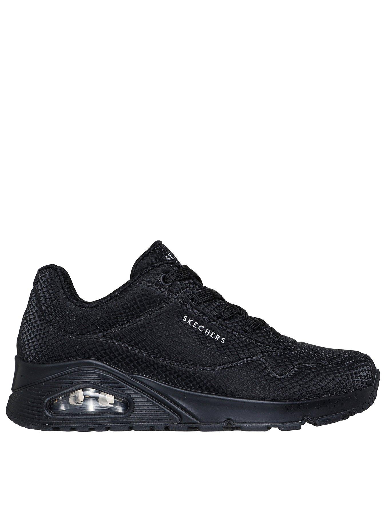 Skechers Uno Shiny Scale Reflective Snake Lace-Up Trainers - Reflective Snake Printed Durabuck (Black)