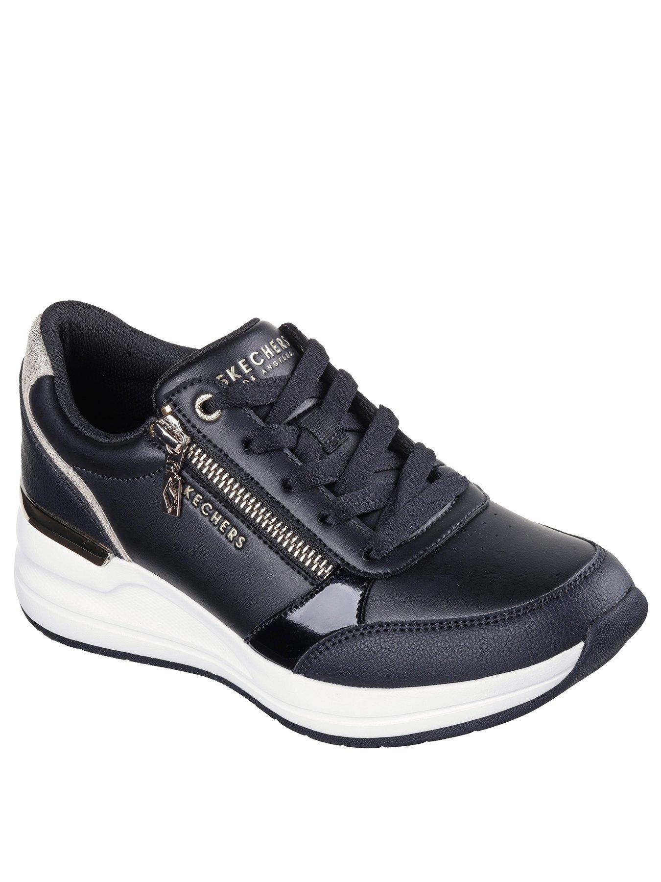Image 2 of 5 of Skechers Billion 2 Wedge Size Zip Trainer - Duraleather/ Metallic Suede - Black