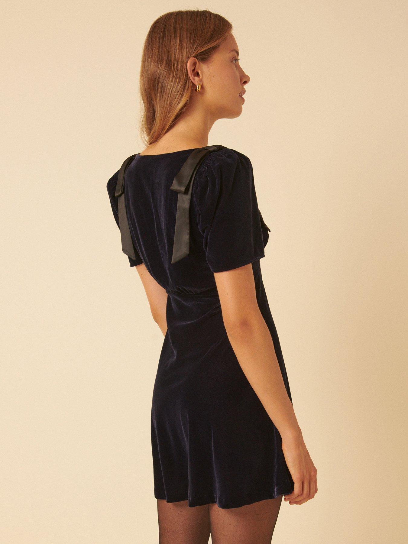  image of nobodys-child-pisces-velvet-bow-detail-mini-dress-black