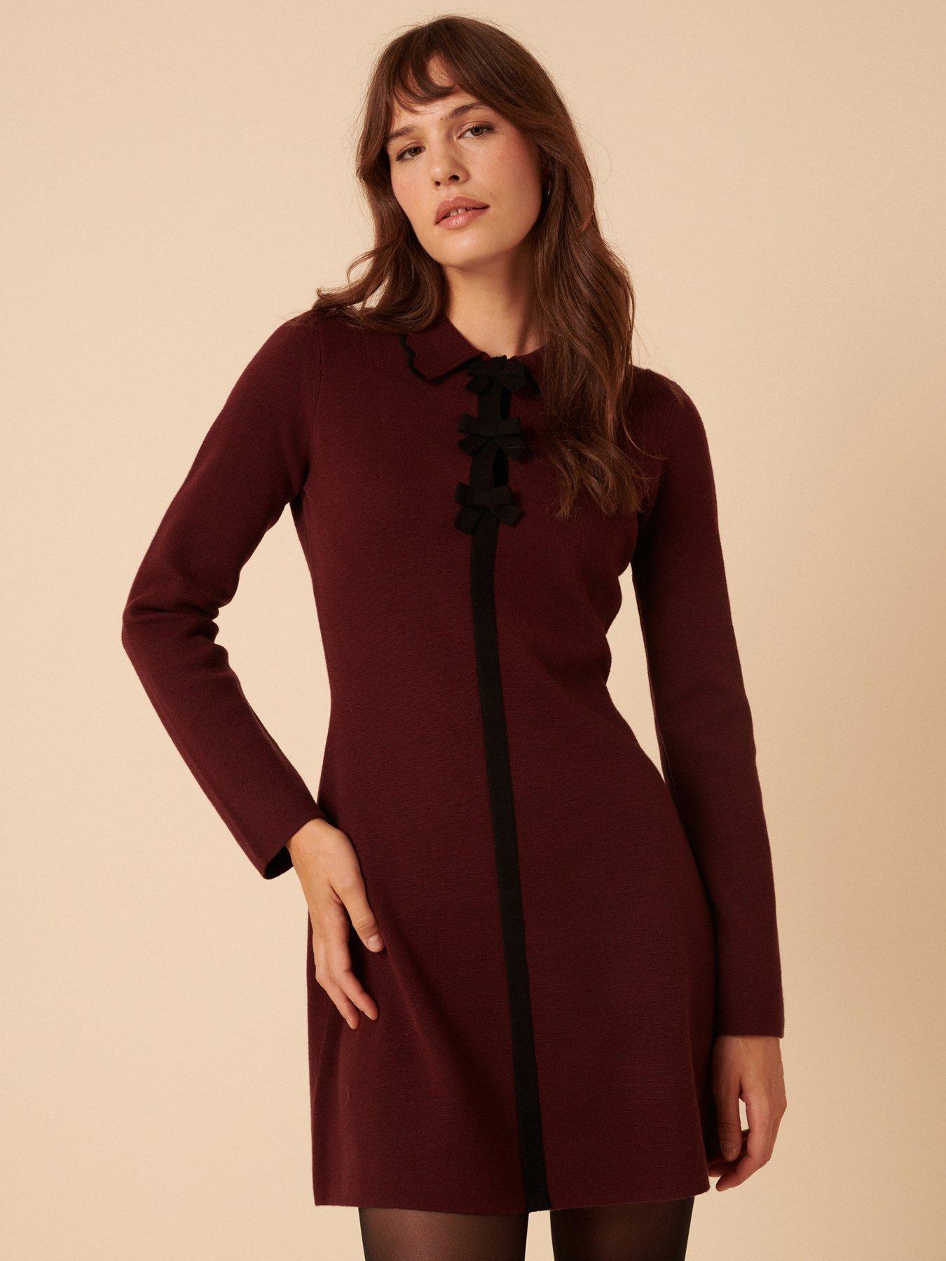 nobodys-child-bow-amp-collar-mini-dress-plain-burgundy
