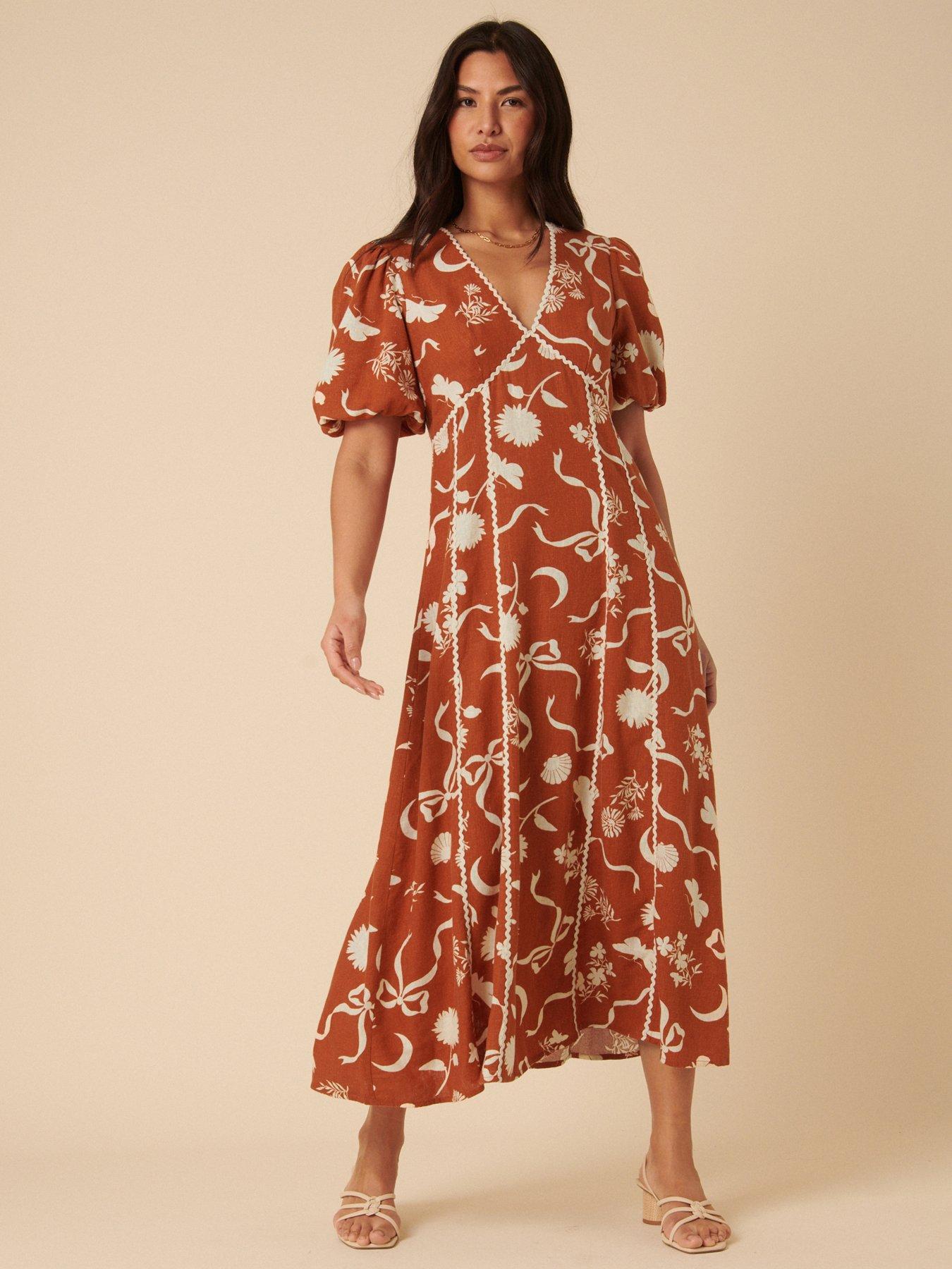 undefined Lucy Printed Midi - Brown