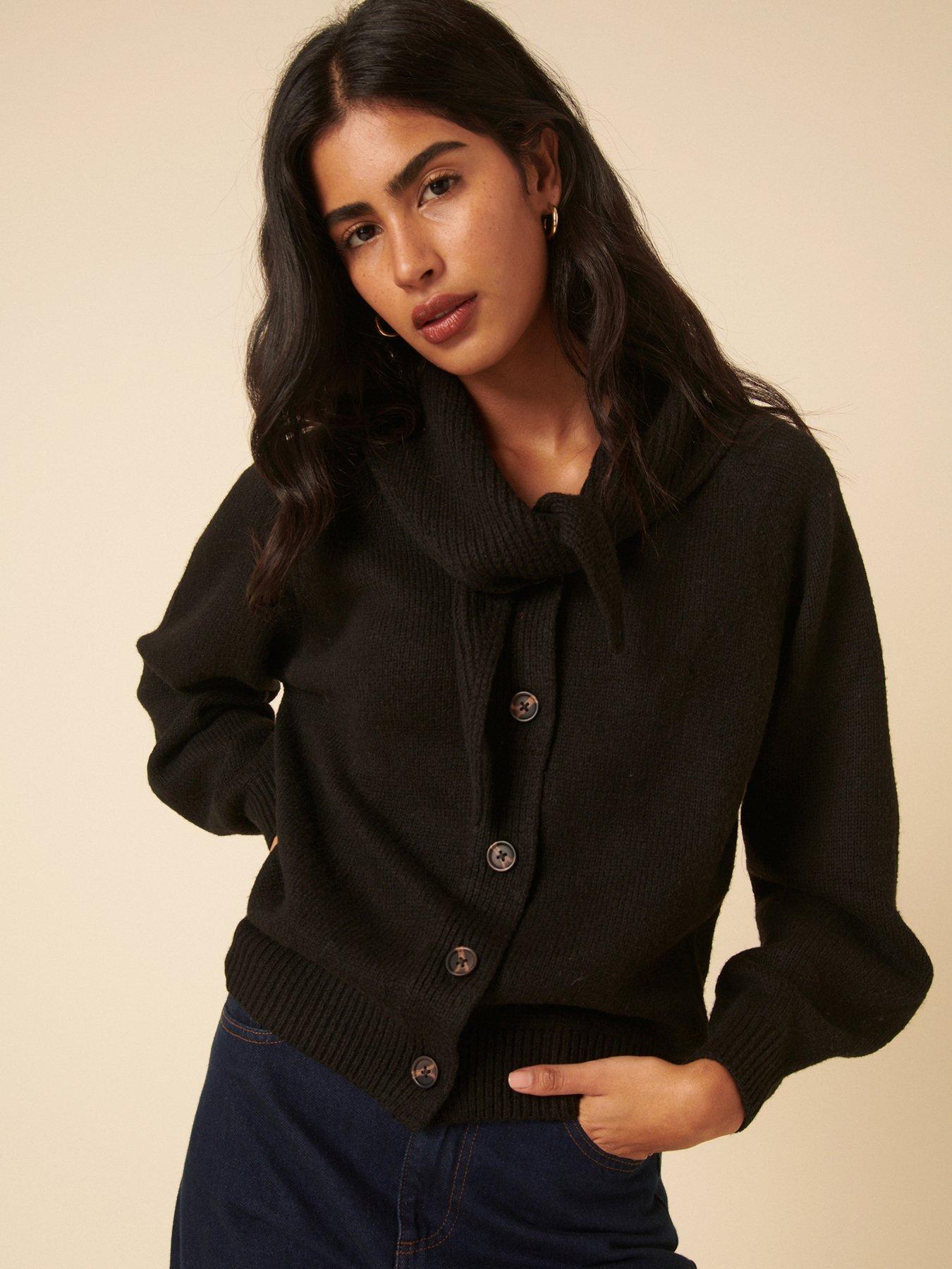 undefined Neck-tie Scarf Detail Cardigan - Black