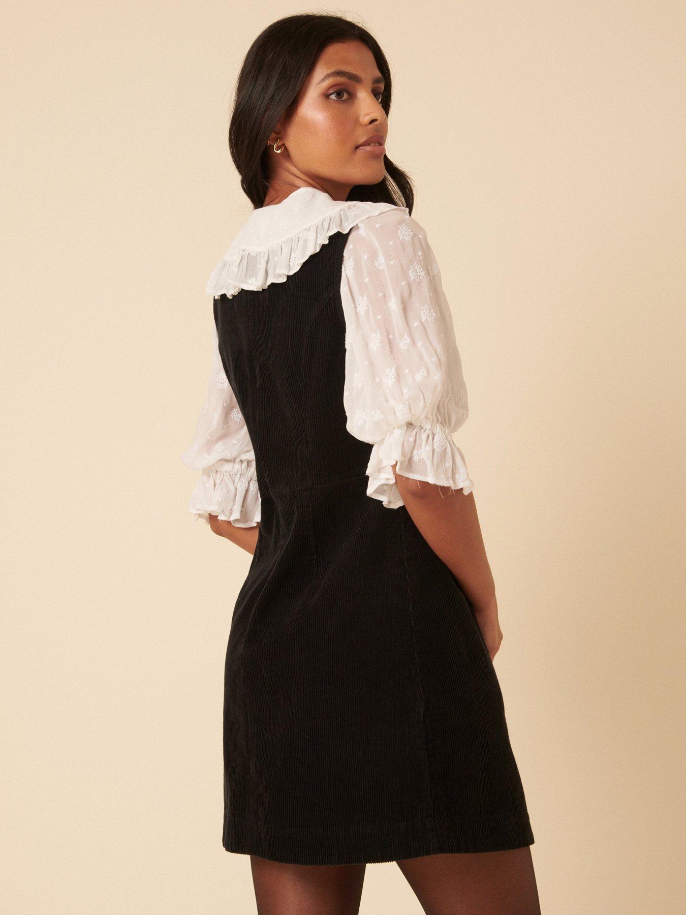 Image 2 of 5 of Nobodys Child Birch Pinafore Mini Cord Dress Plain - Black