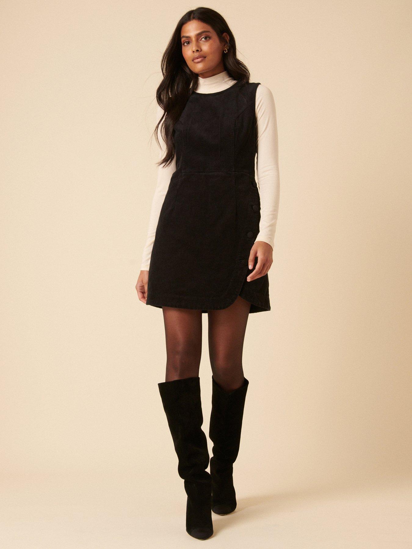 Image 3 of 5 of Nobodys Child Birch Pinafore Mini Cord Dress Plain - Black