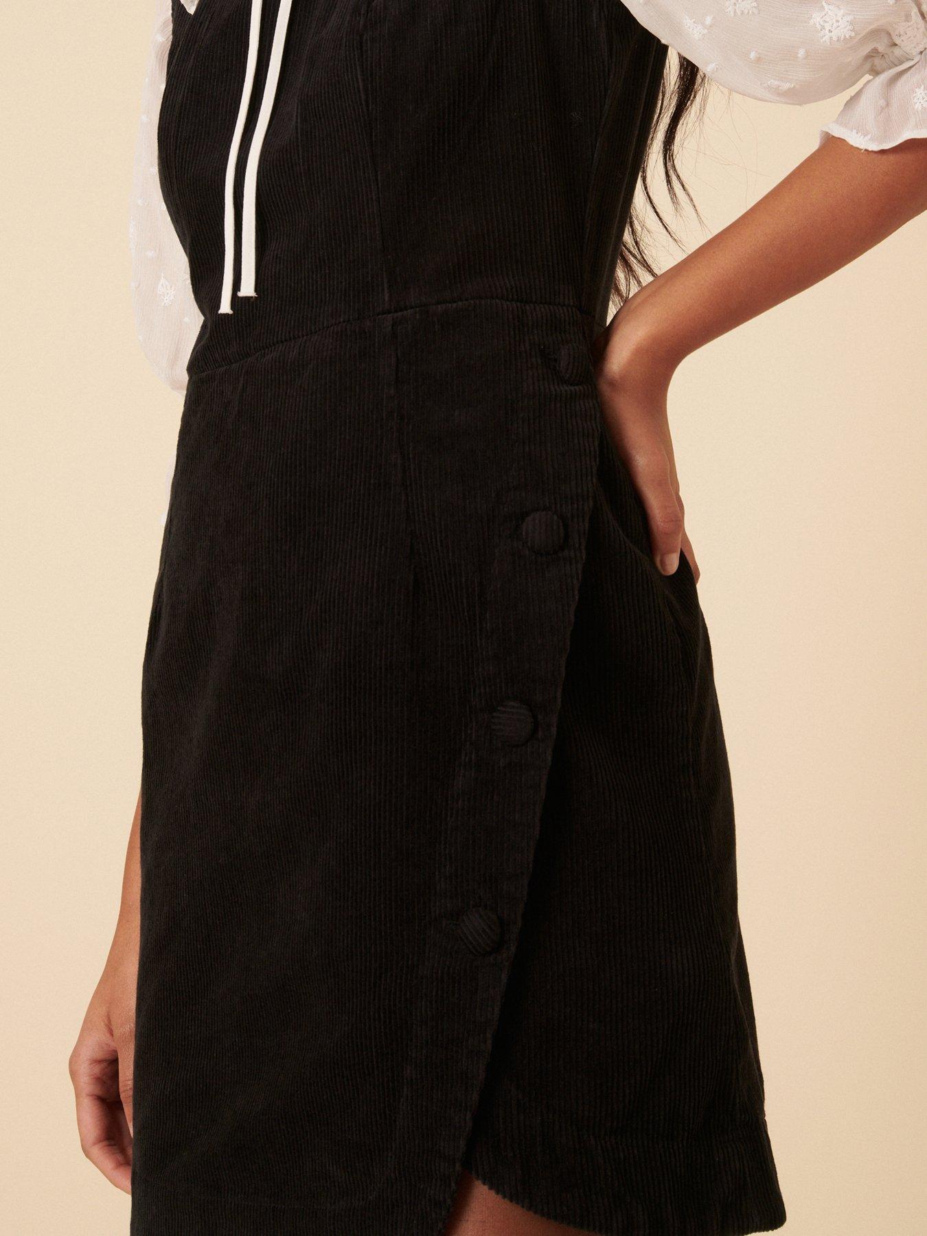 Image 4 of 5 of Nobodys Child Birch Pinafore Mini Cord Dress Plain - Black