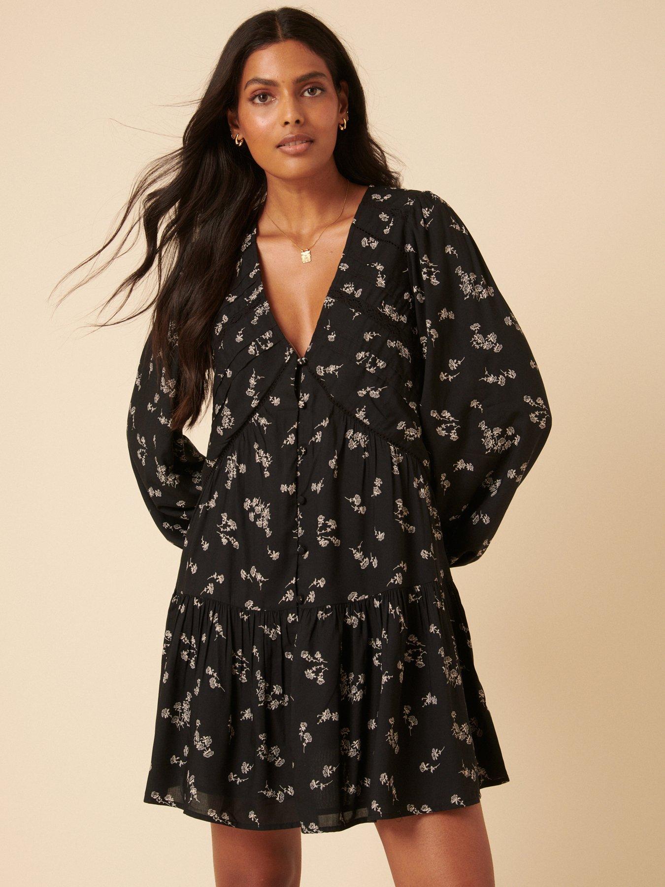 undefined Marley Mini Dress Ditsy Floral - Black