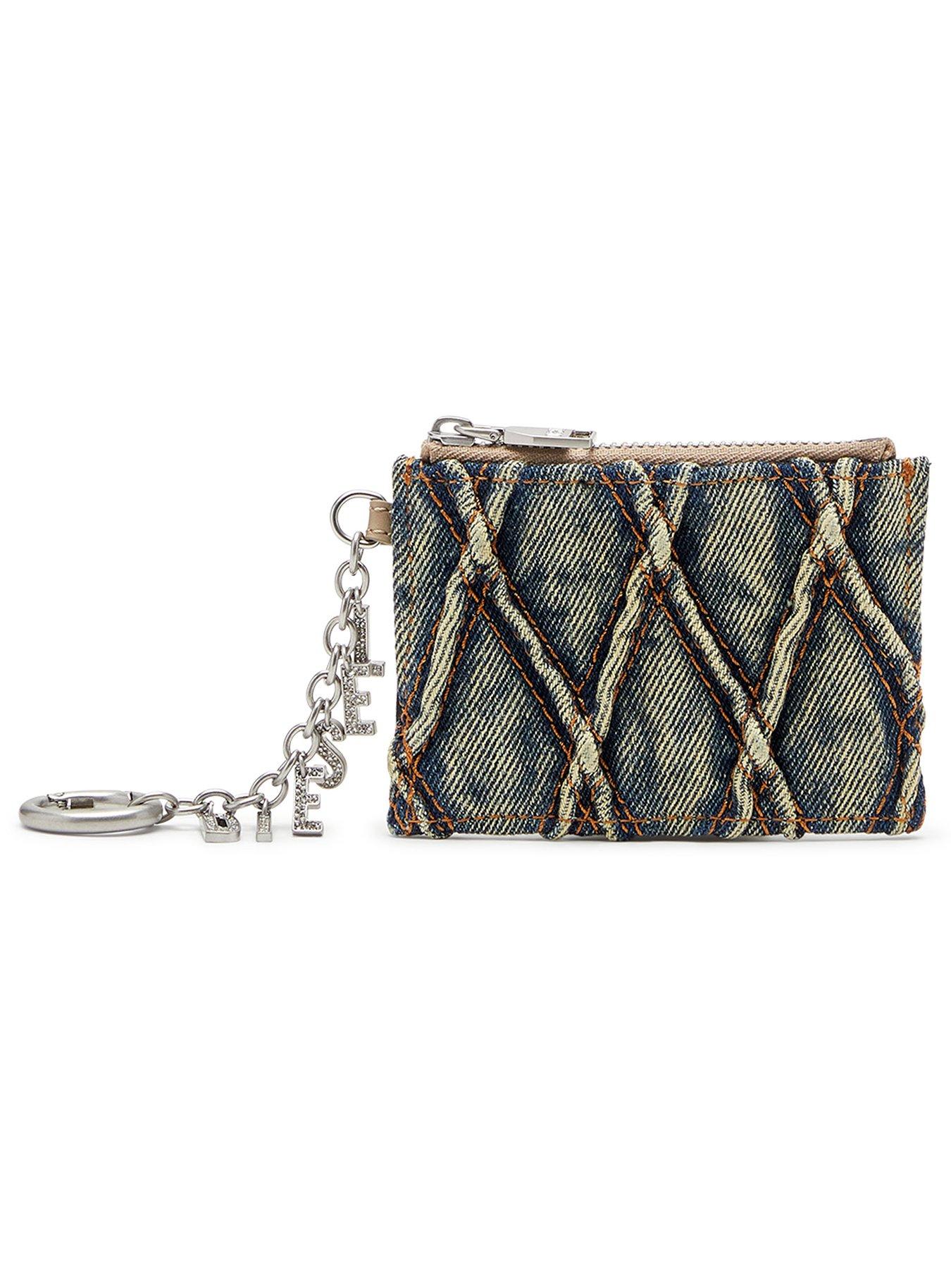Diesel Denim Quilted Card Holder With Chain - Blue
