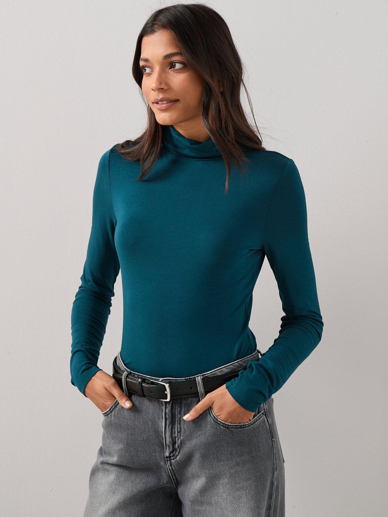  image of the-very-collection-long-sleeve-high-neck-plain-green