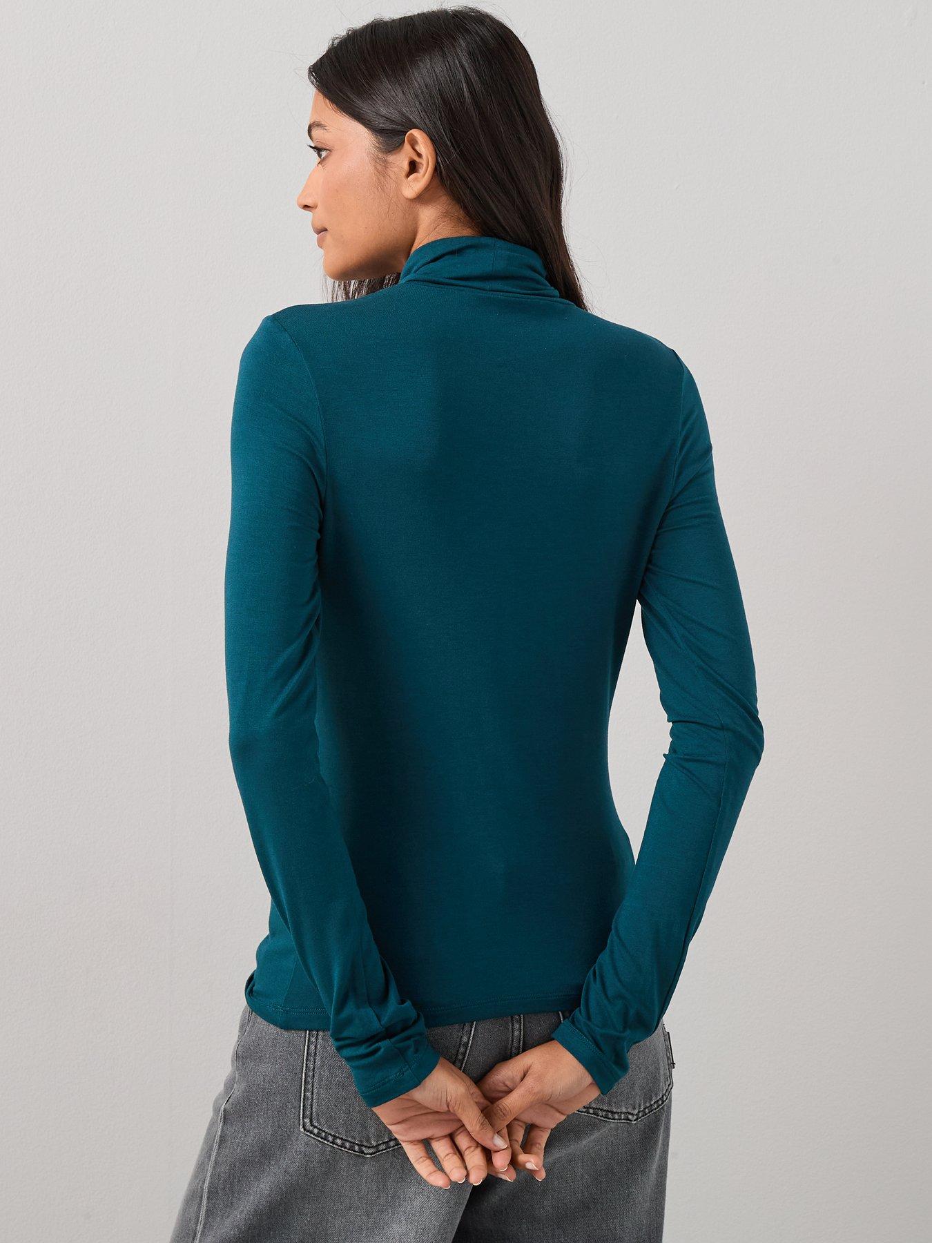 stillFront image of the-very-collection-long-sleeve-high-neck-plain-green
