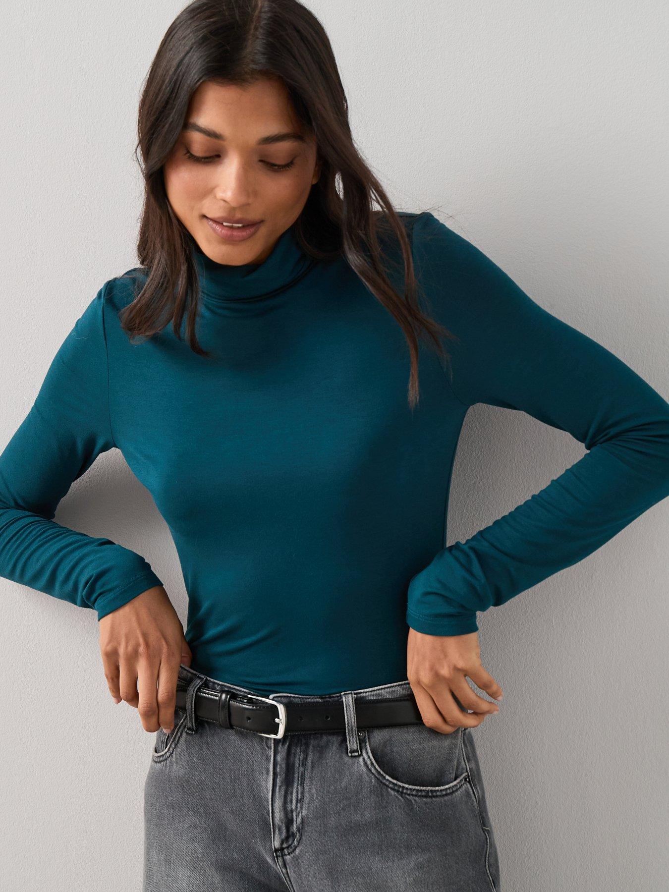  image of the-very-collection-long-sleeve-high-neck-plain-green