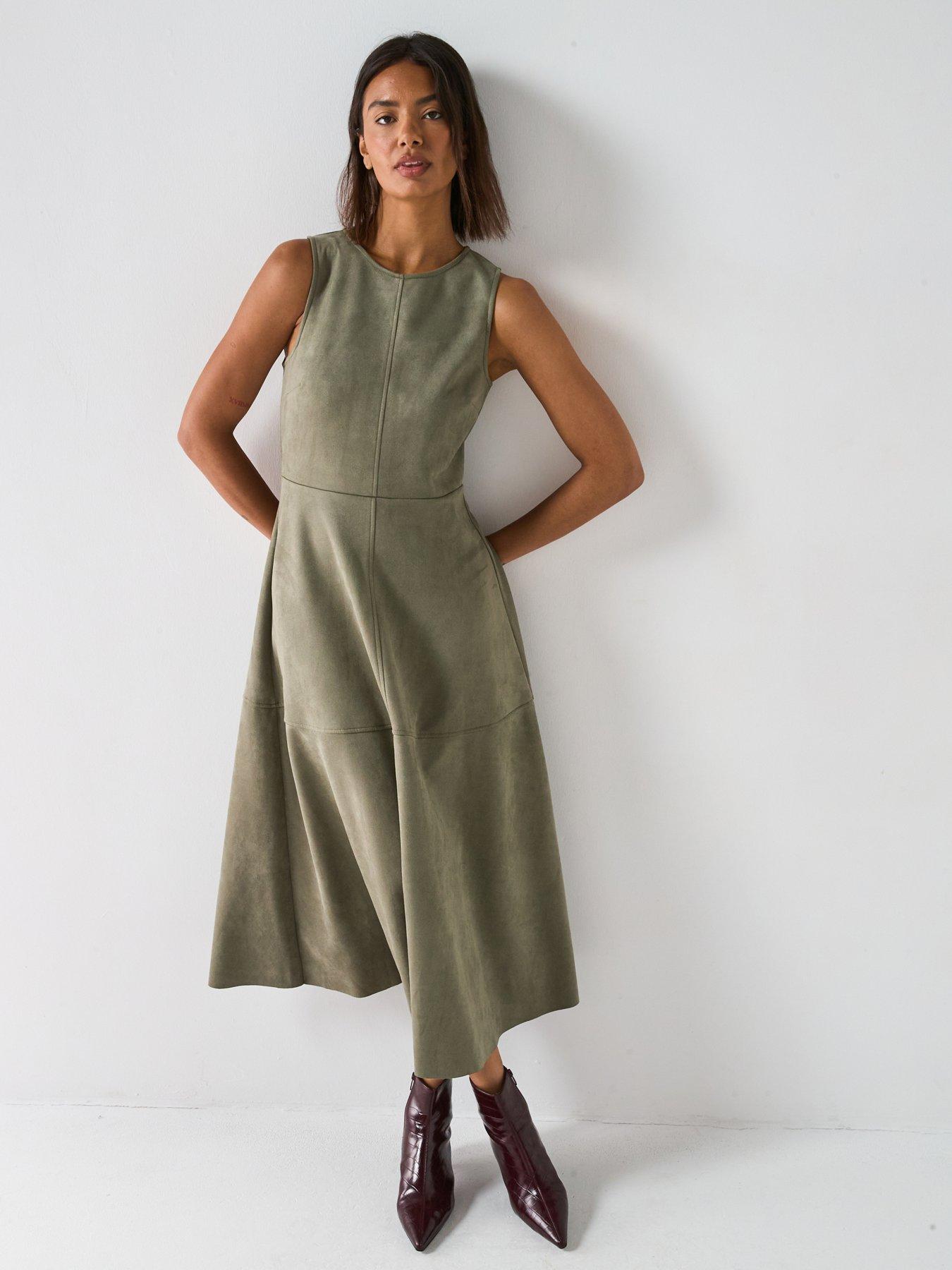 Image 1 of 6 of V by Very Suedette Midaxi Dress - Green