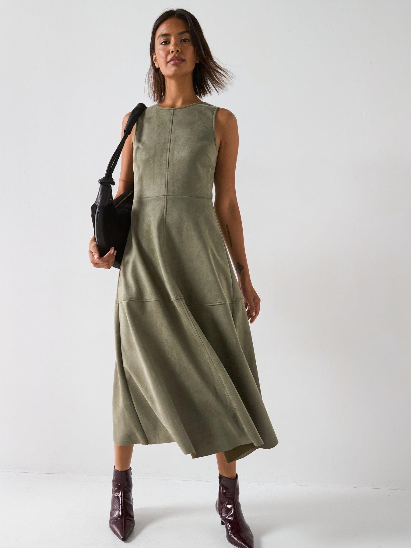 Image 3 of 6 of V by Very Suedette Midaxi Dress - Green