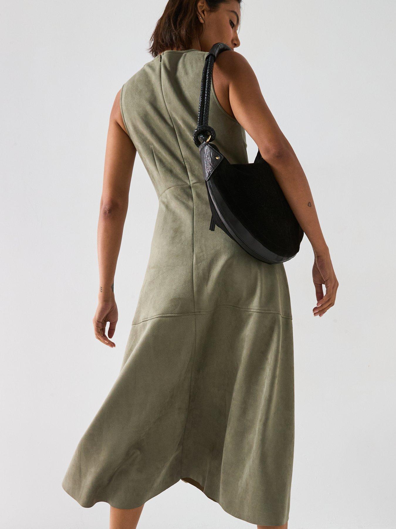 Image 5 of 6 of V by Very Suedette Midaxi Dress - Green