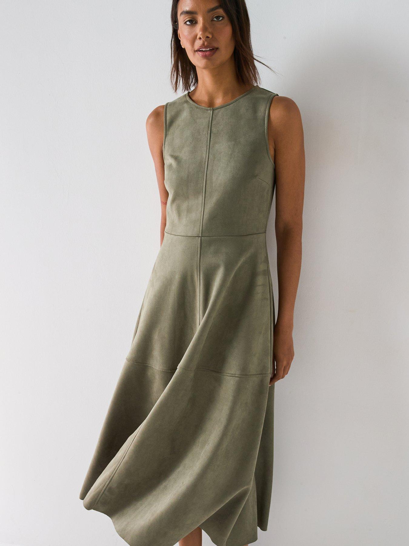 Image 6 of 6 of V by Very Suedette Midaxi Dress - Green