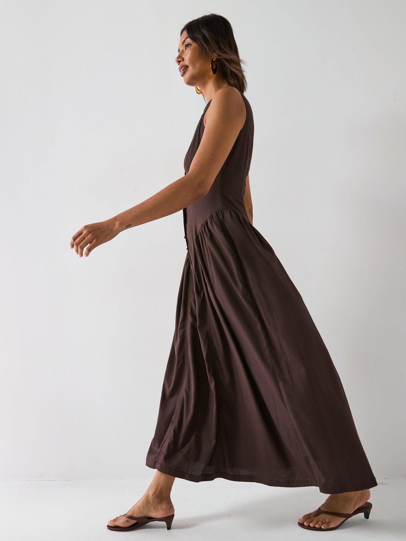 brown drop waist maxi dress Isadora Drop Waist Maxi Dress