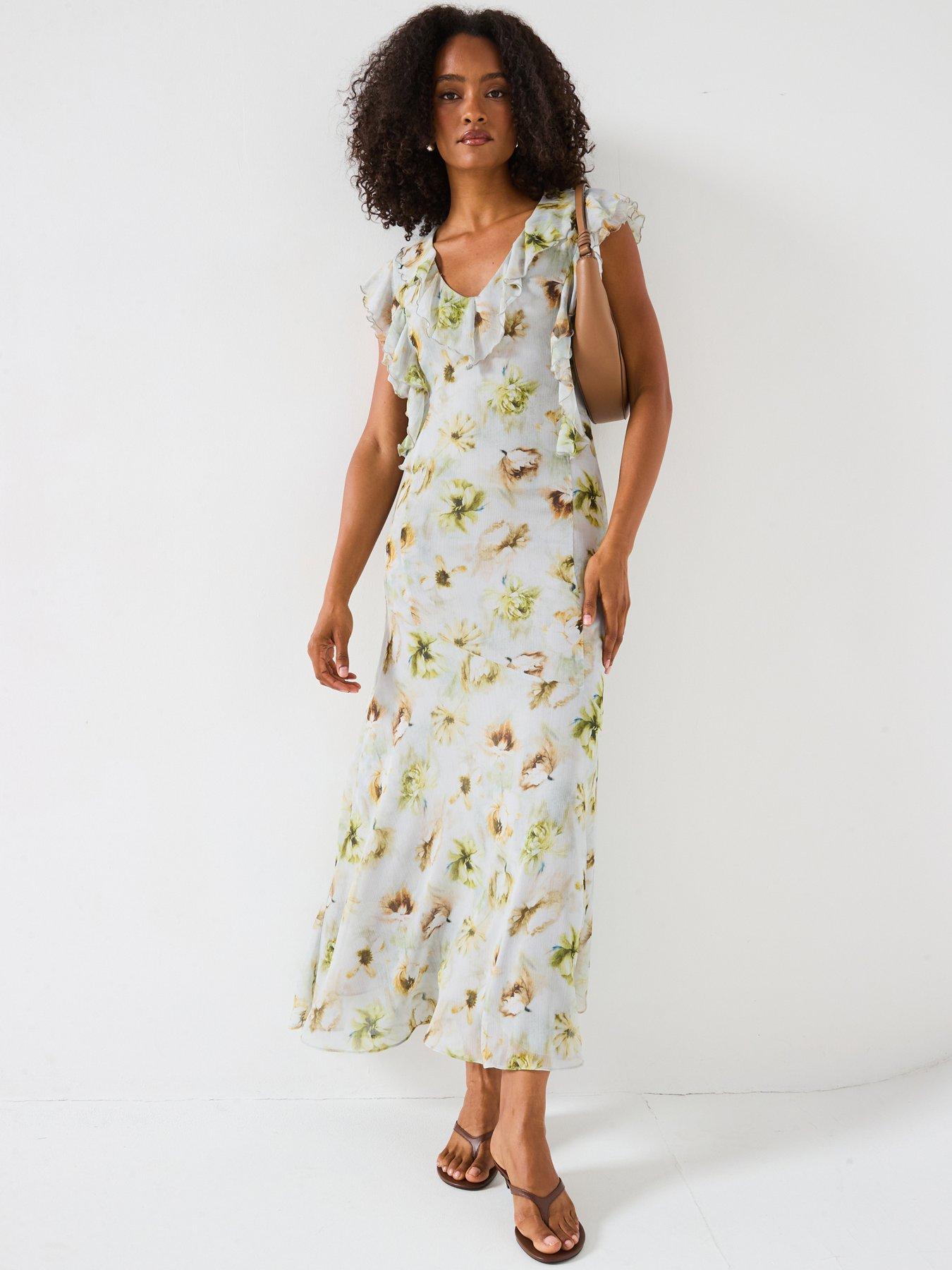 undefined Ruffle Sleeve Midaxi Dress - Print