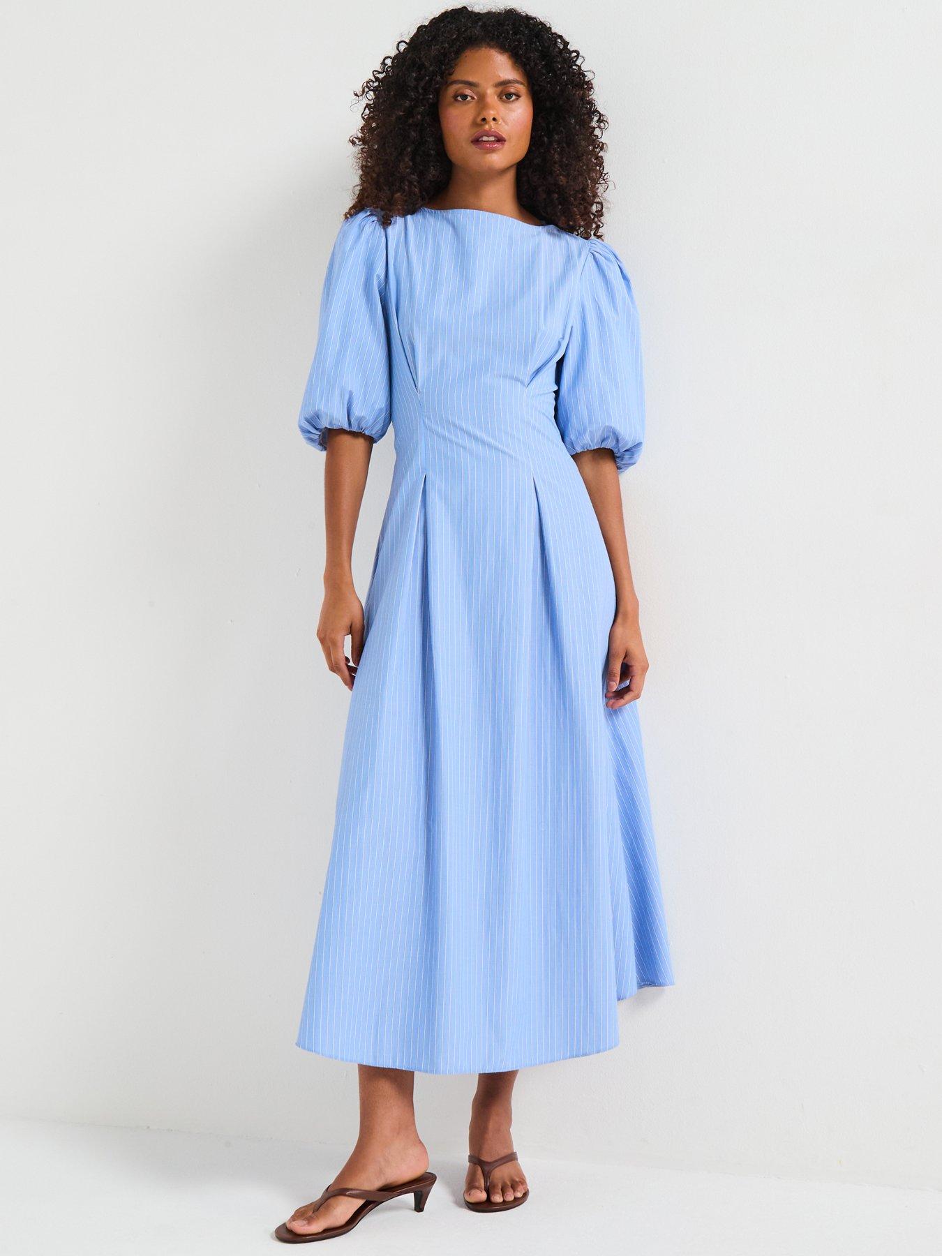V by Very Stripe Puff Sleeve Midaxi Dress - Print