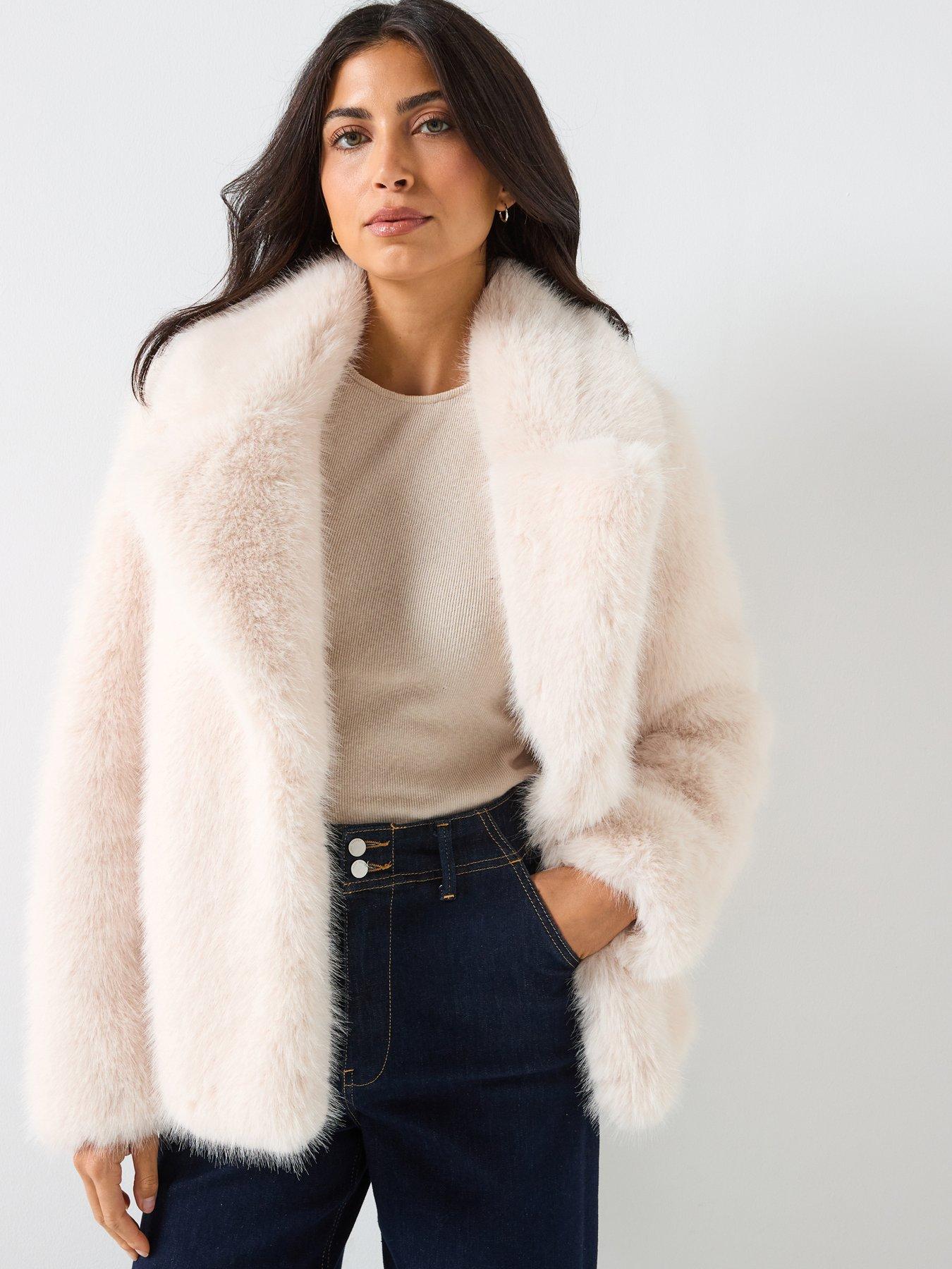 Forever New Hunter Faux Fur Coat - Beige