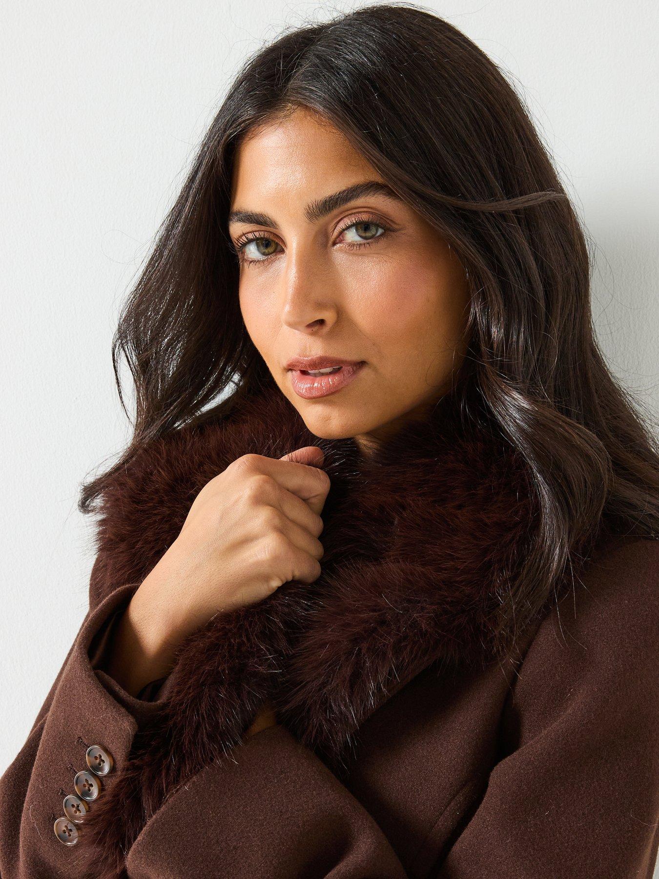  image of forever-new-monica-faux-fur-collar-wrap-coat-brown