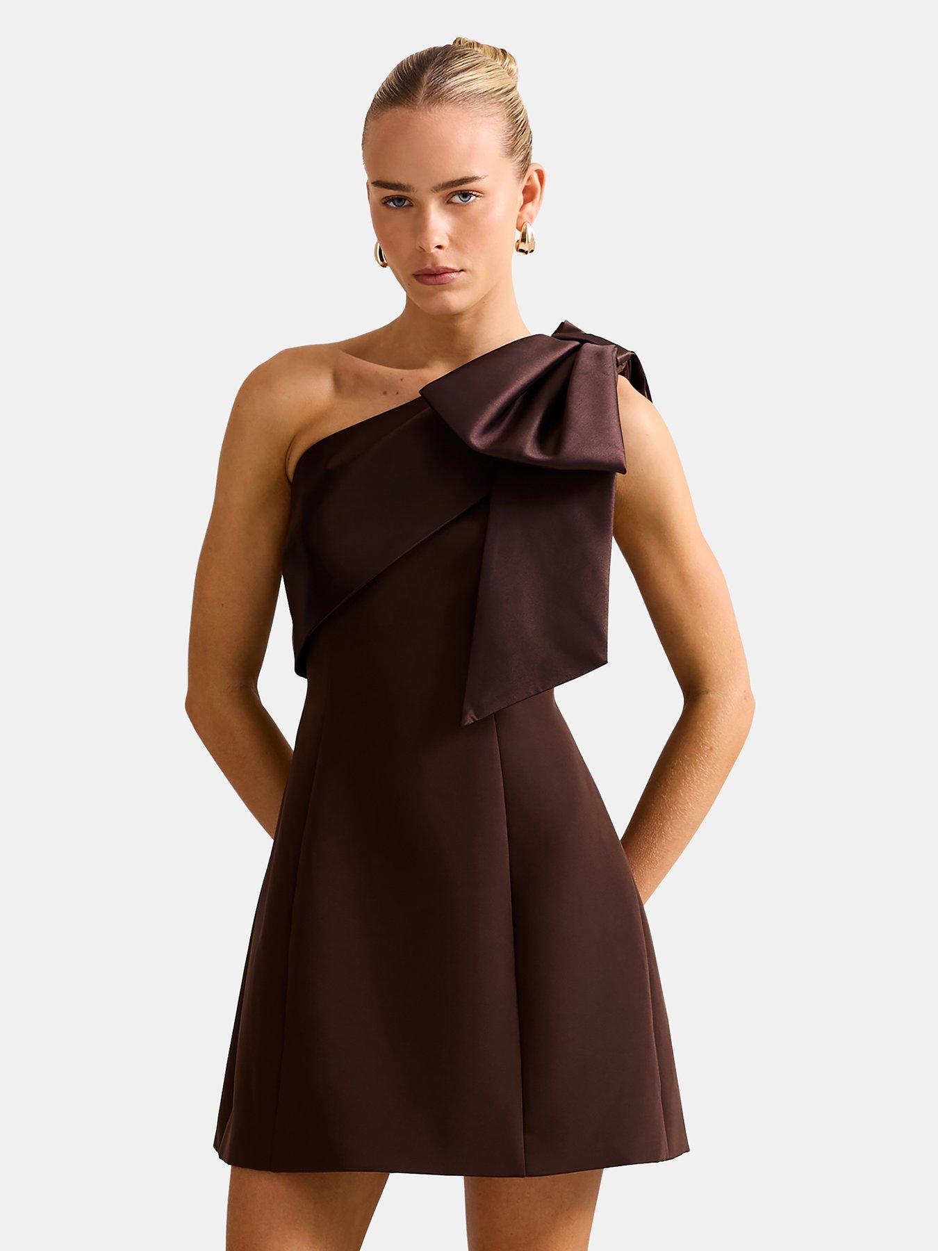 Forever New Holly Asymmetric Bow Mini Dress - Brown | Littlewoods