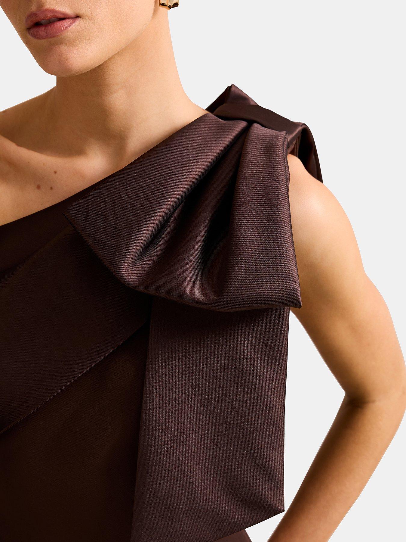  image of forever-new-holly-asymmetric-bow-mini-dress-brown