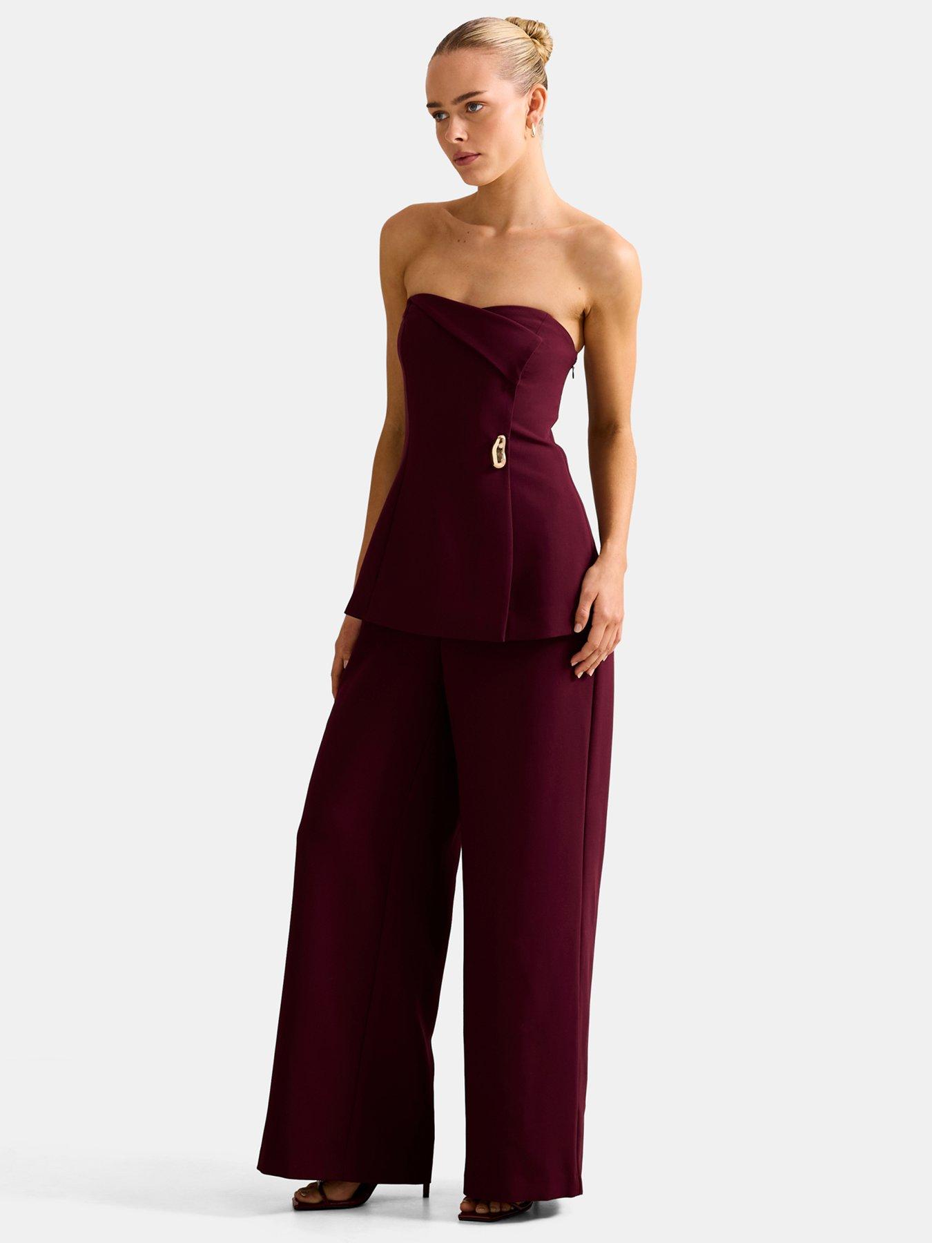 Image 1 of 6 of Forever New Joanna Strapless Fold Over Jumpsuit - Purple