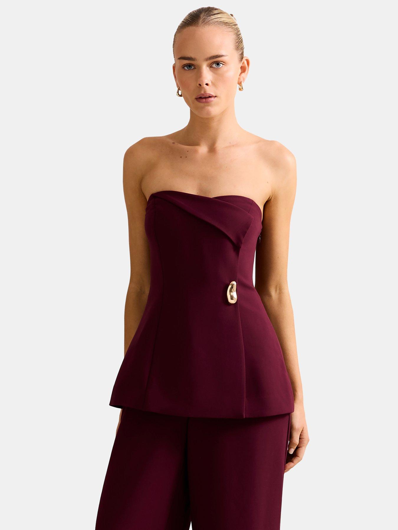 Image 5 of 6 of Forever New Joanna Strapless Fold Over Jumpsuit - Purple