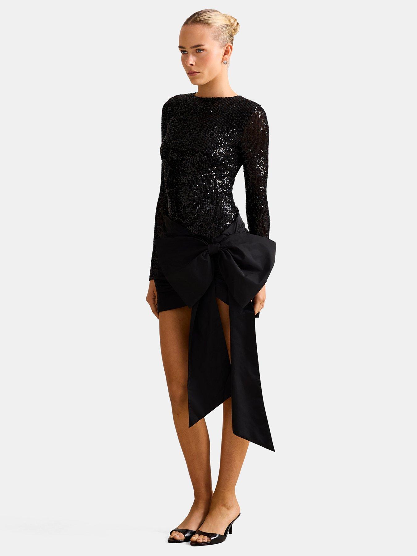 Forever New Dolly Sequin Bow Mini Dress - Black